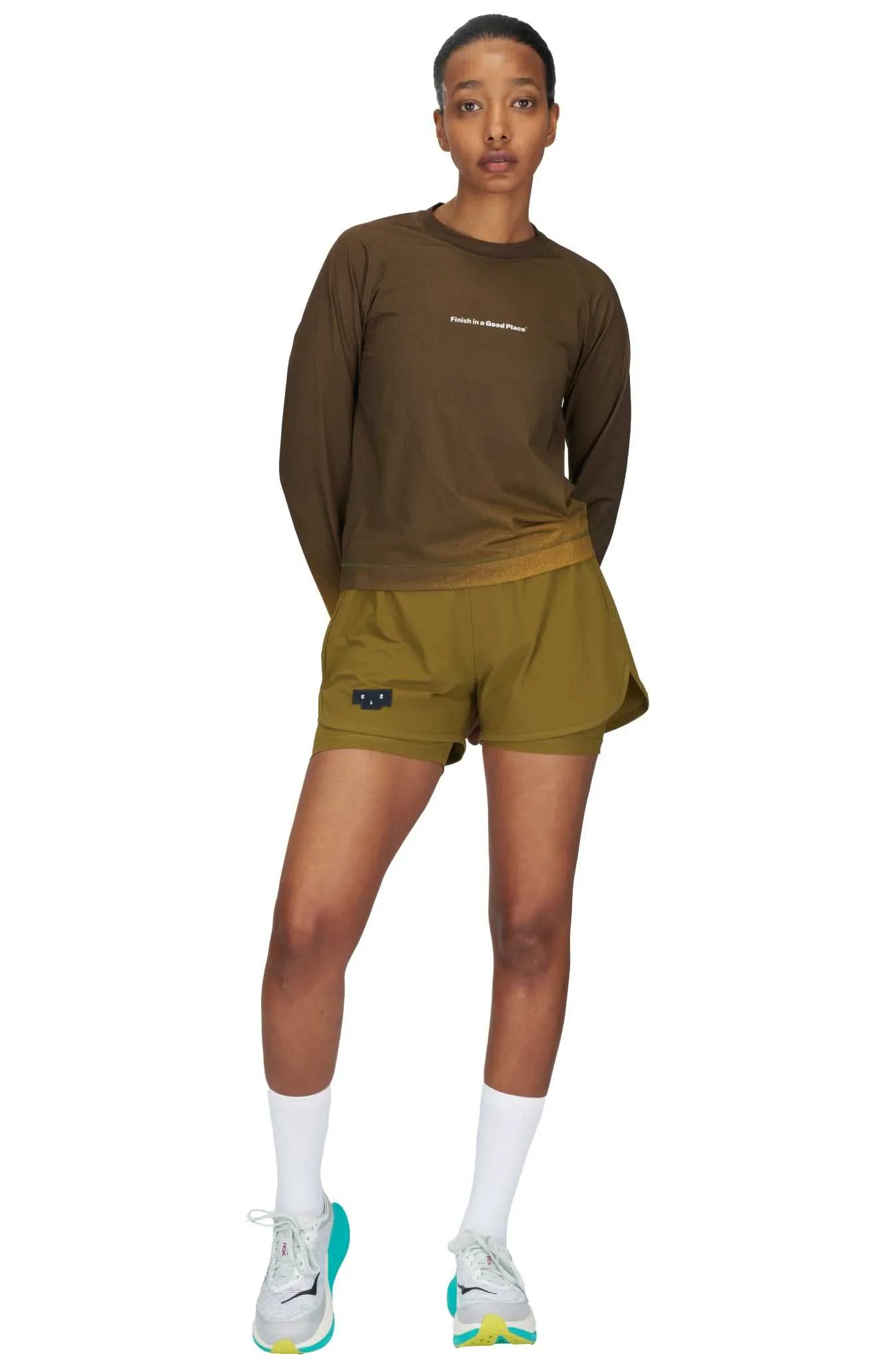 Gradient LS - Women's Long Sleeve Running T-shirt in Brown & Golden - UNNA