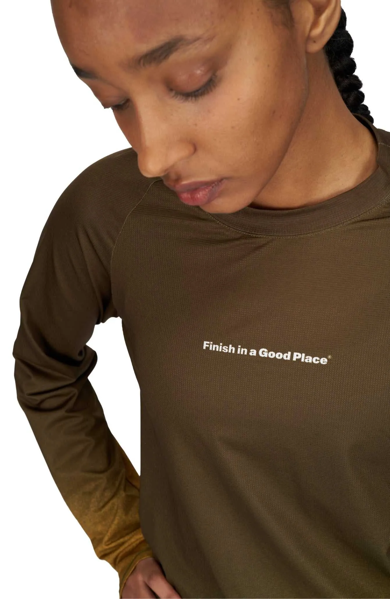 Gradient LS - Women's Long Sleeve Running T-shirt in Brown & Golden - UNNA
