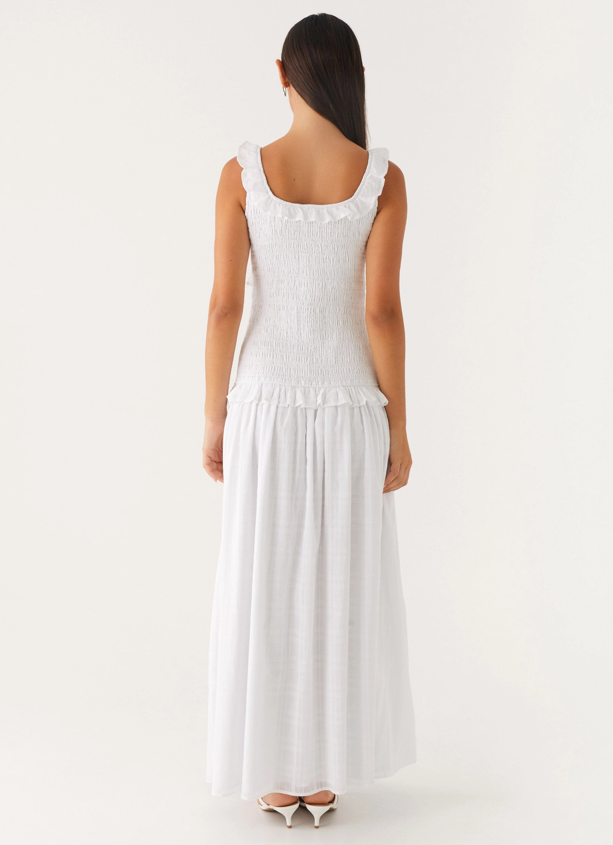 Bright Colors Westlyn Shirred Maxi Dress - White