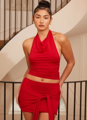 Minimalist Silhouette Cut Thermal Insulation Core Grazie Lou Top - Red
