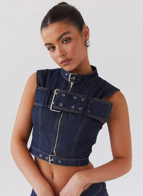 Greedy Denim Buckle Top - Indigo Silicone Grip Interior