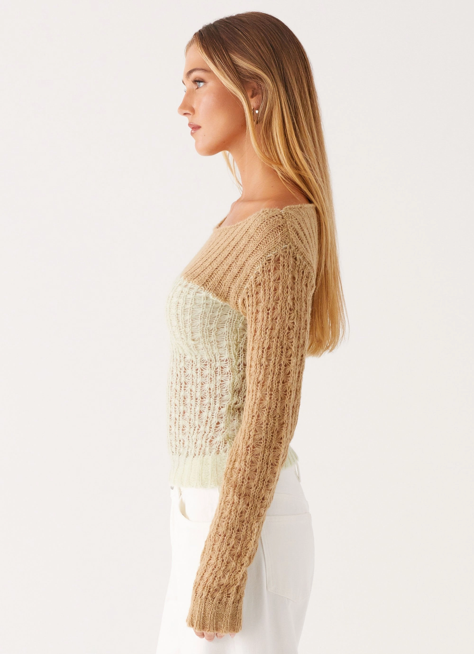 Gretchen Knit Top - Mint Spliced SoftTouchFinish