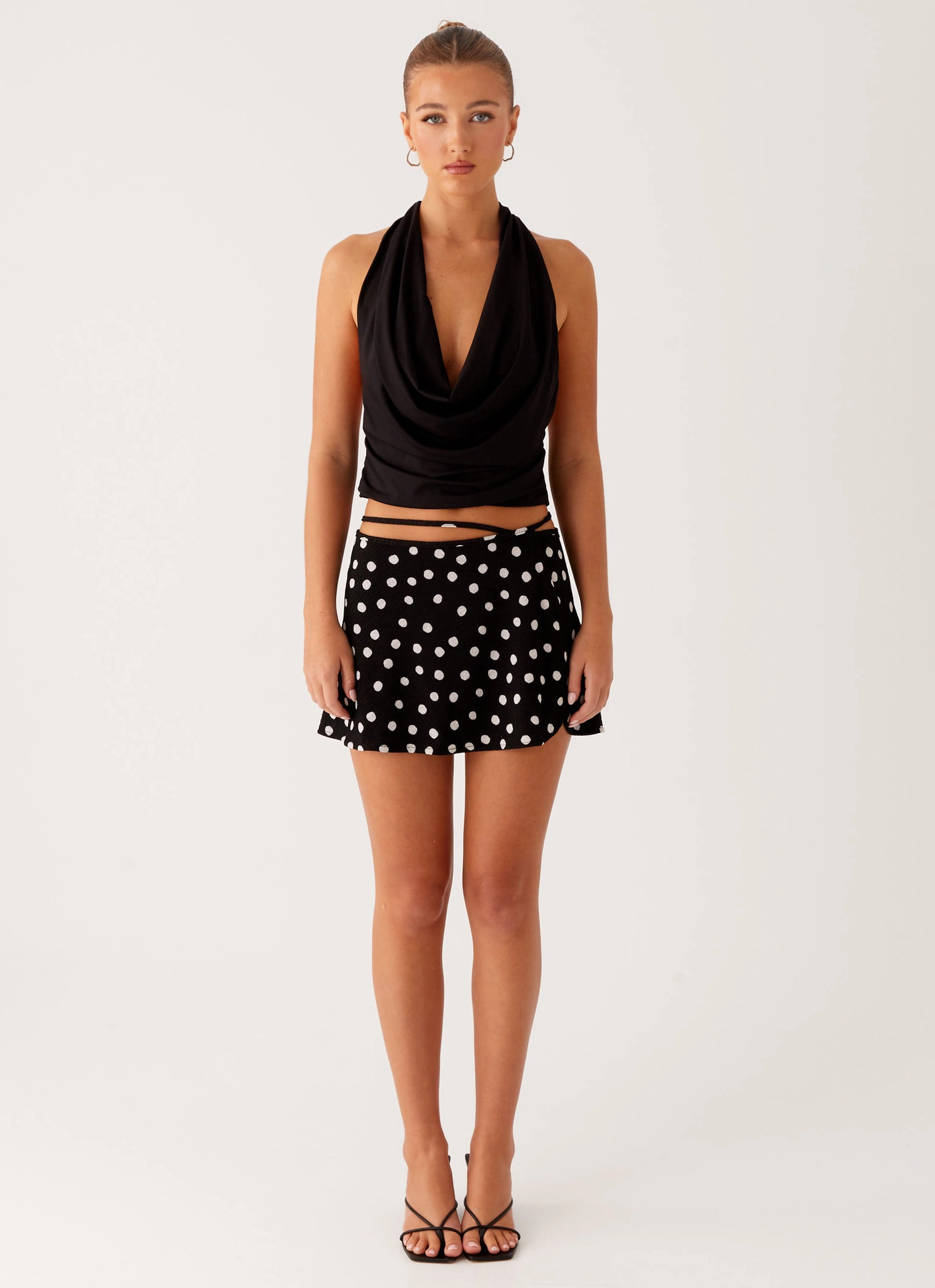 Walker Mini Skirt - Black Polka Dot Padded hips Utility Style