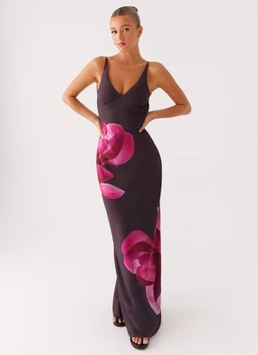 Griselda Maxi Dress - Dark Chocolate Shiny surface