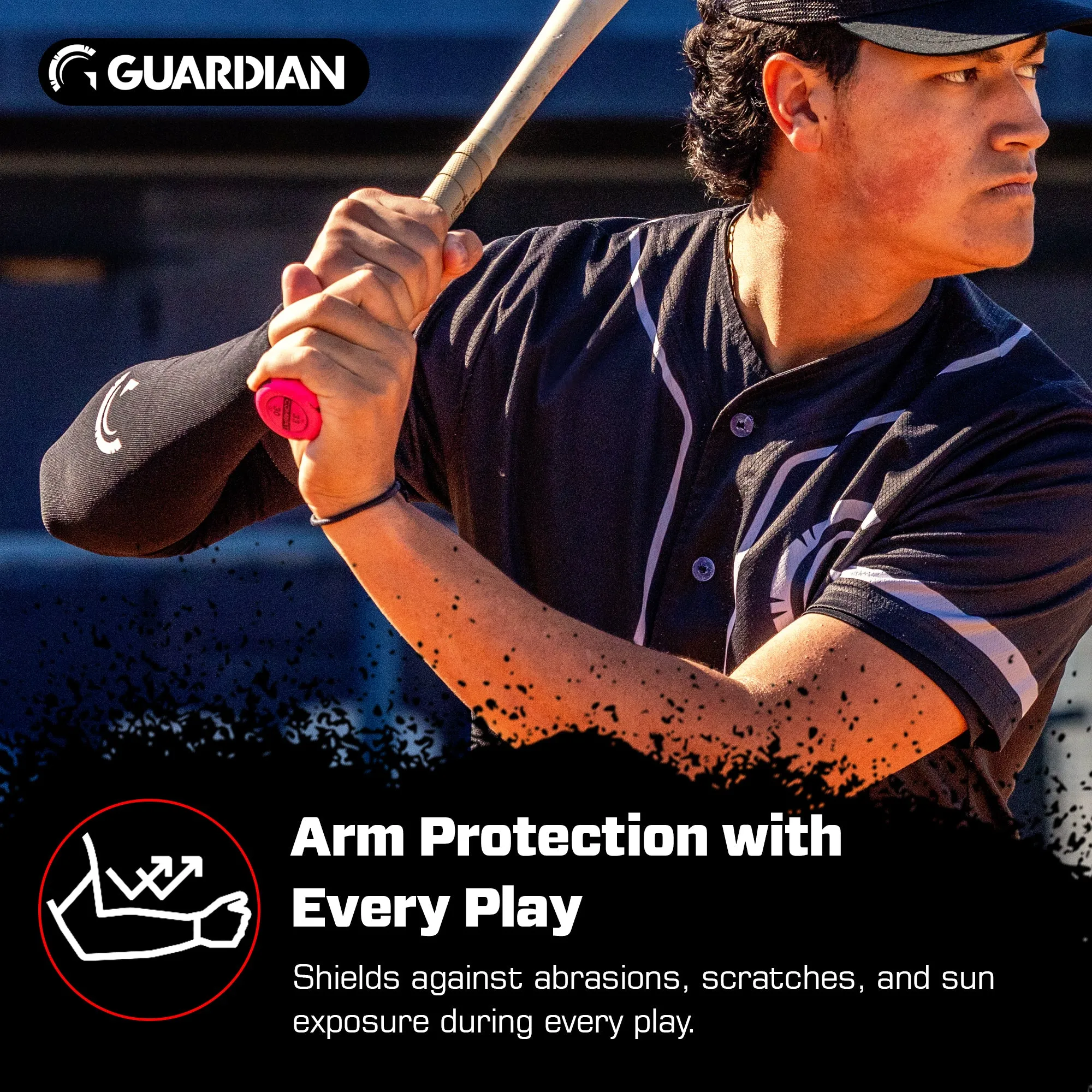 Guardian Baseball Pro-Grade Compression Arm Sleeve - For Arm Care & Protection Sliding Diving On Field (Black)