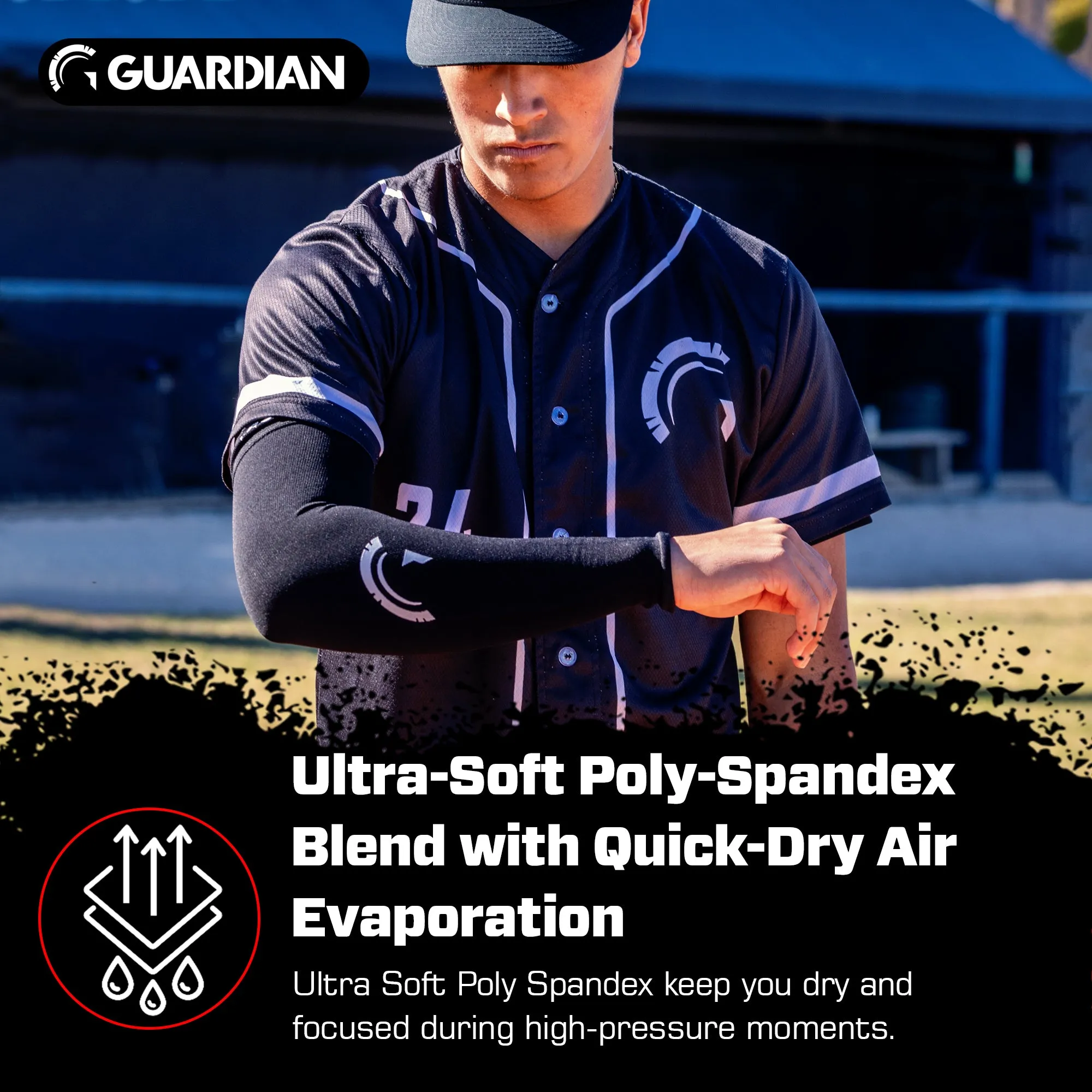 Guardian Baseball Pro-Grade Compression Arm Sleeve - For Arm Care & Protection Sliding Diving On Field (Black)
