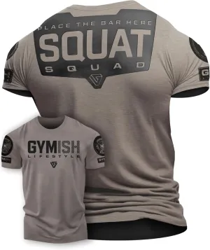 Gymish Lifestyle Squat Squad Rubber Back Protection Layer Gym Workout Shirt for Men