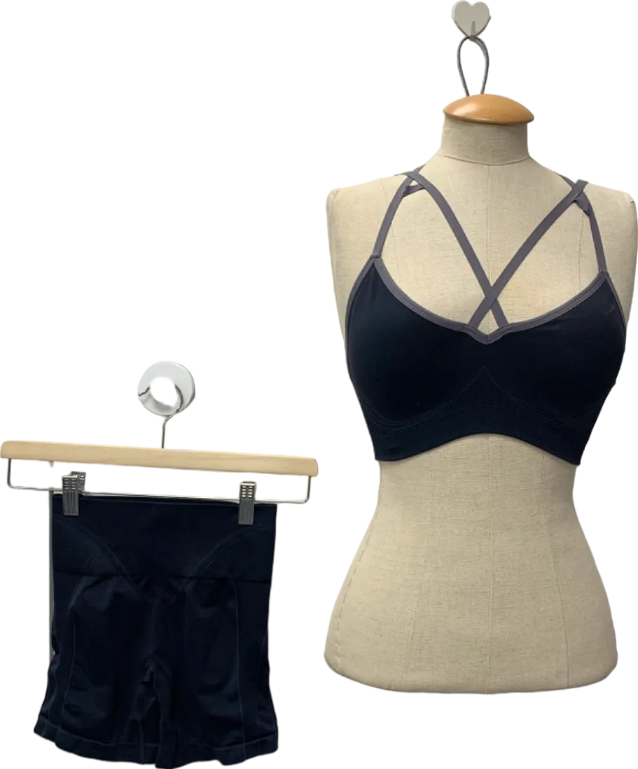 Gymshark Black Strappy Sports Bra and Shorts Set UK XS