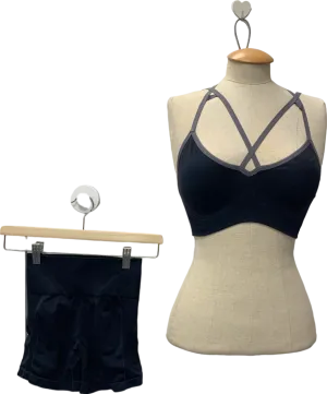 Gymshark Black Strappy Sports Bra and Shorts Set UK XS