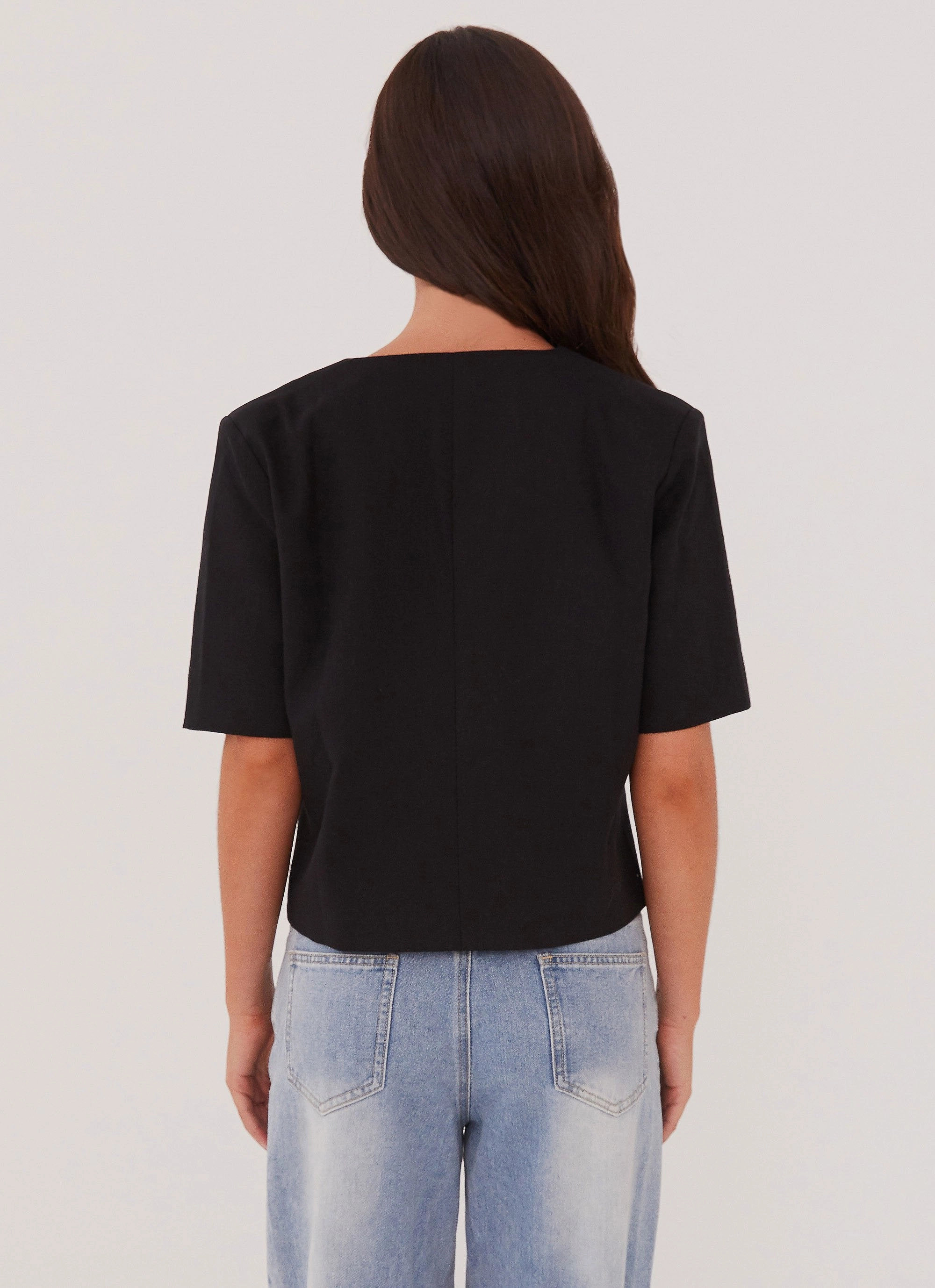 Hacienda Linen Short Sleeve Blazer - Black Utility Inspired Look Rainy Day