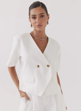 Magnetic Fastenings Modern Day Look Hacienda Linen Short Sleeve Blazer - White