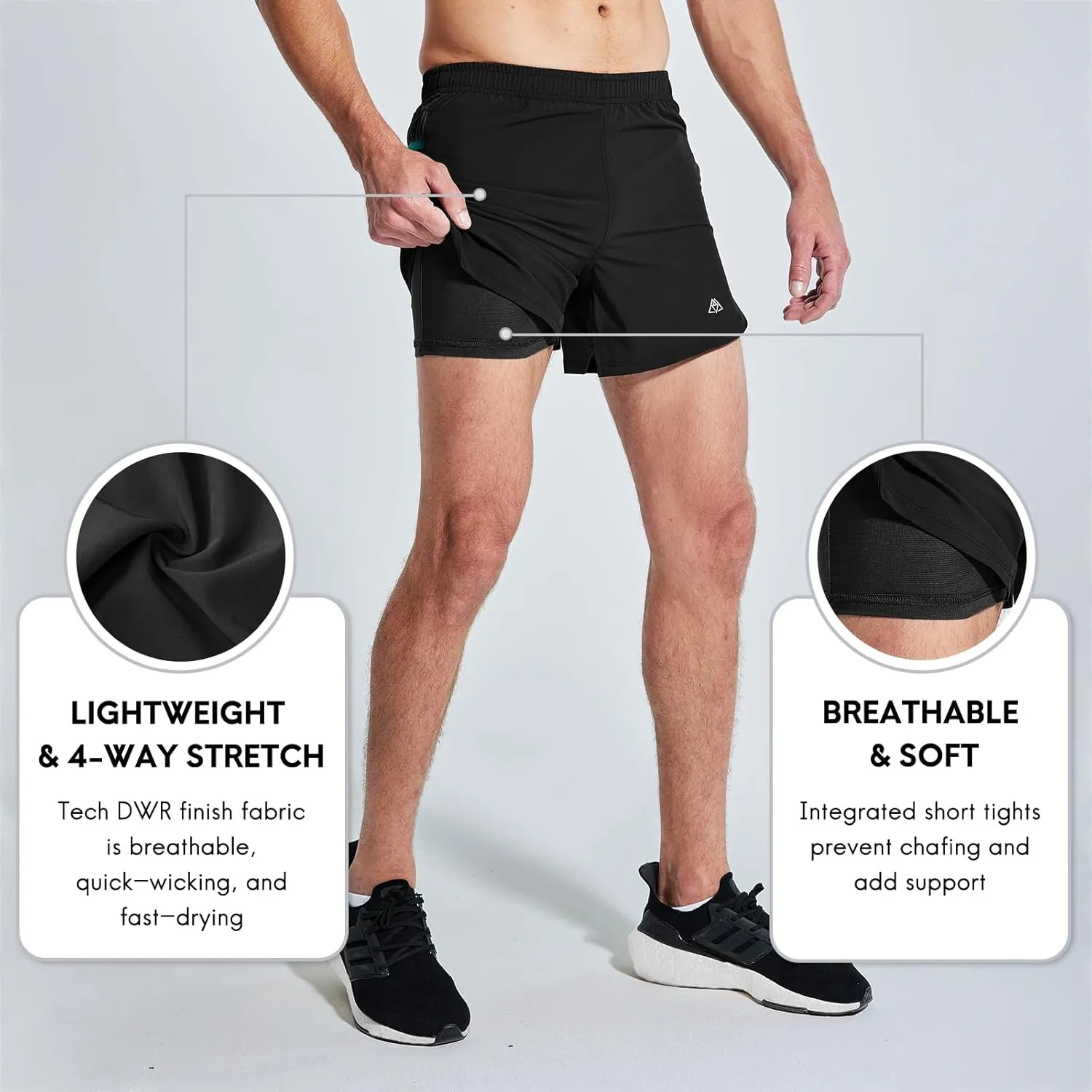 Haimont Men’s 5 Inch Trail Running Shorts with Liner 2 in 1 Quick Dry Athletic Shorts with Pockets, Moisture Wicking