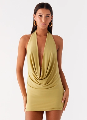 Bold Movement Side Ruching Haisley Cowl Mini Dress - Lime Green