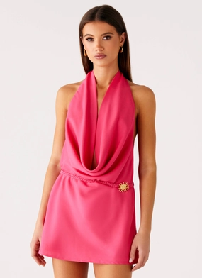 Timeless Style Wear Halia Cowl Mini Dress - Watermelon