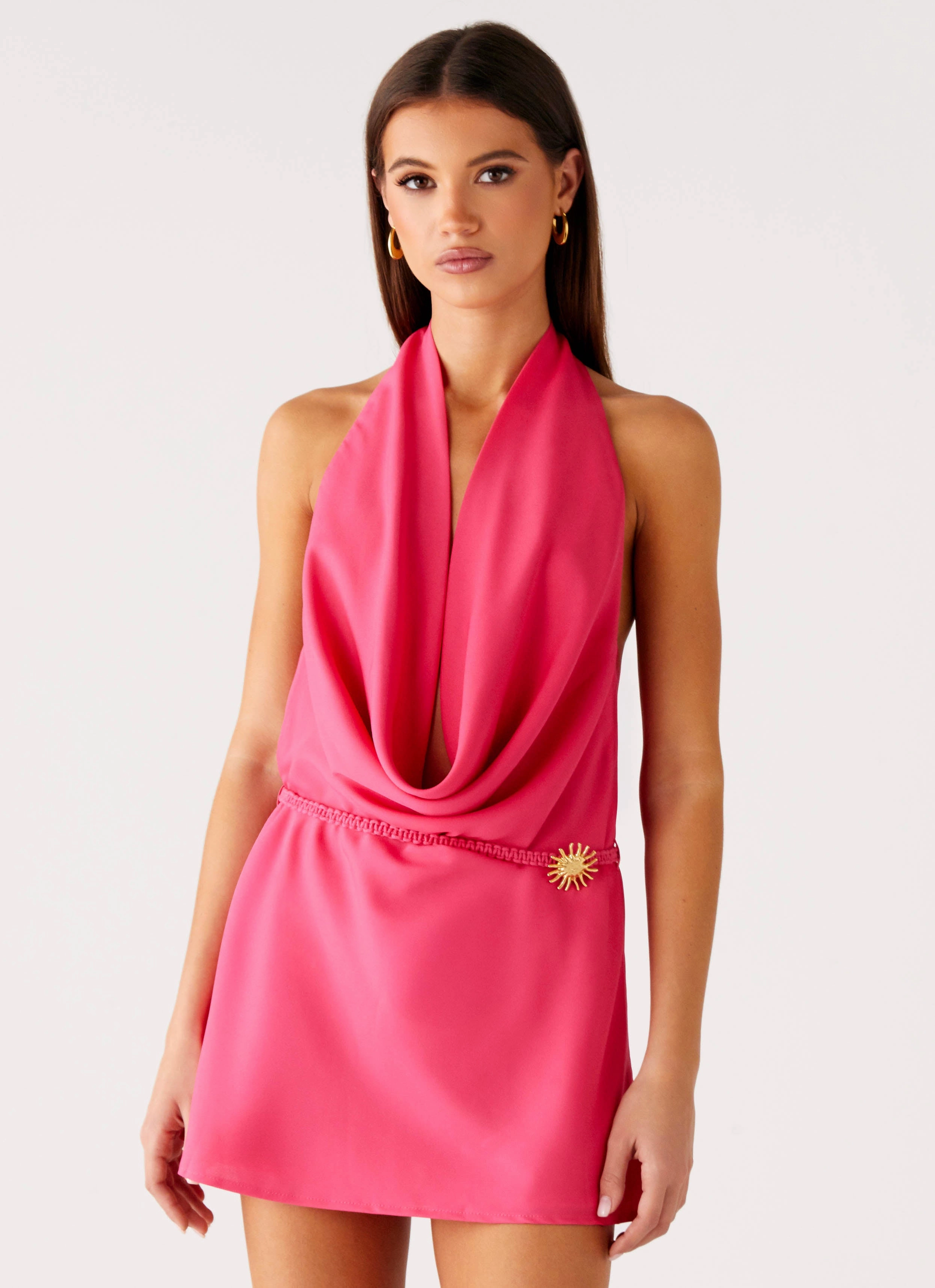 Timeless Style Wear Halia Cowl Mini Dress - Watermelon