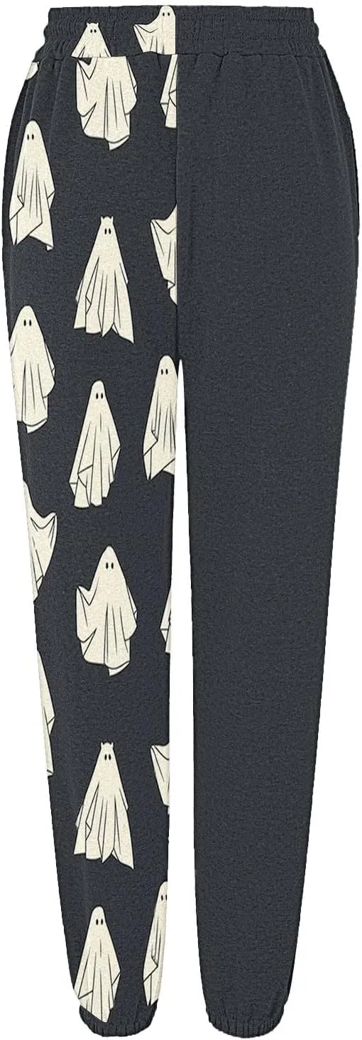 Halloween Sweatpants for Women Cinch Bottom Pumpkin Ghost Print Joggers High Waist Drawstring Athletic Pants Pockets