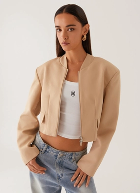 Halyn Cropped Bomber Jacket - Brown Abrasion resistant