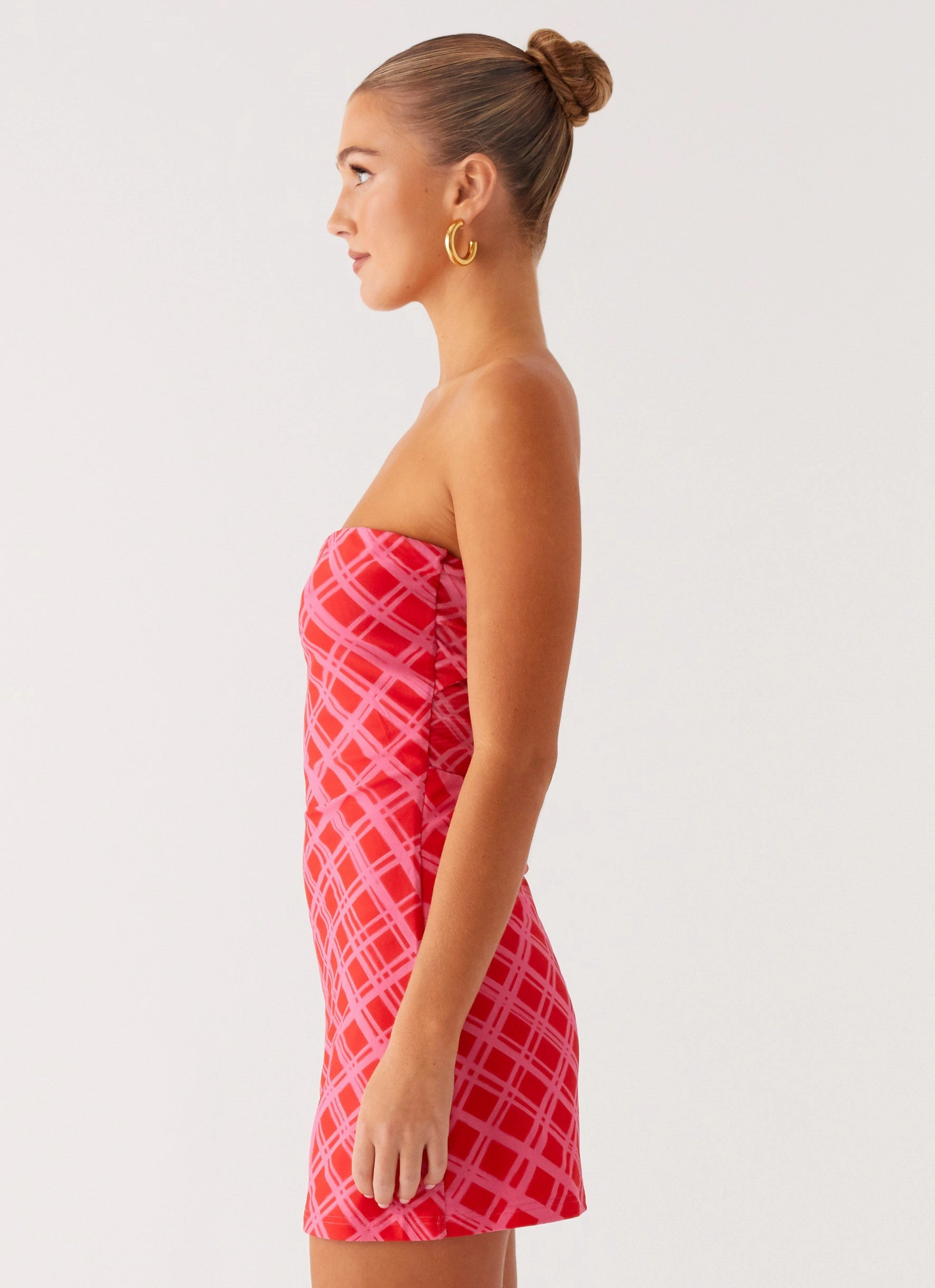 Hamilton Mini Dress - Pink Check Outdoor Scene