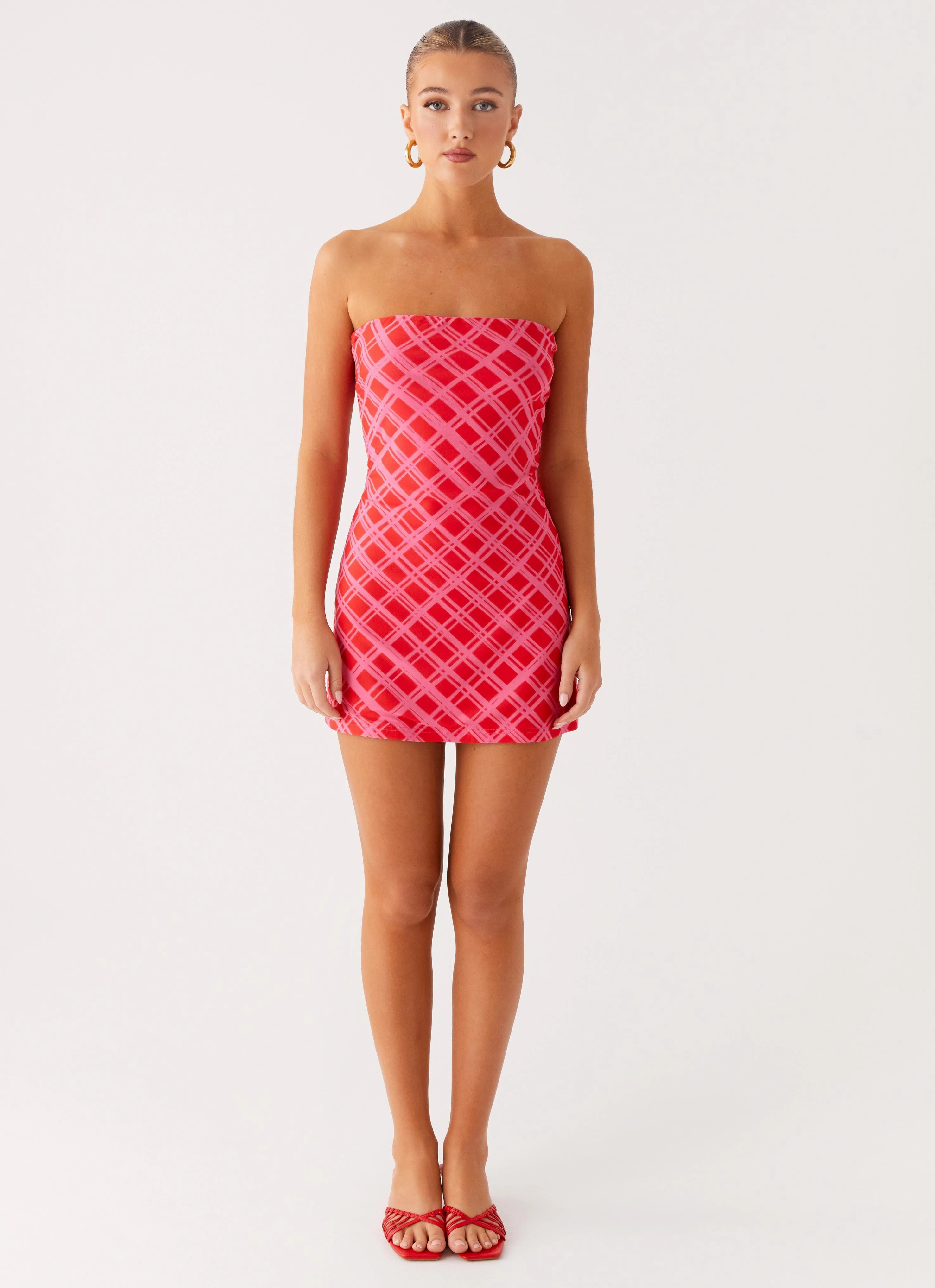Hamilton Mini Dress - Pink Check Long Lines Subtle Finish