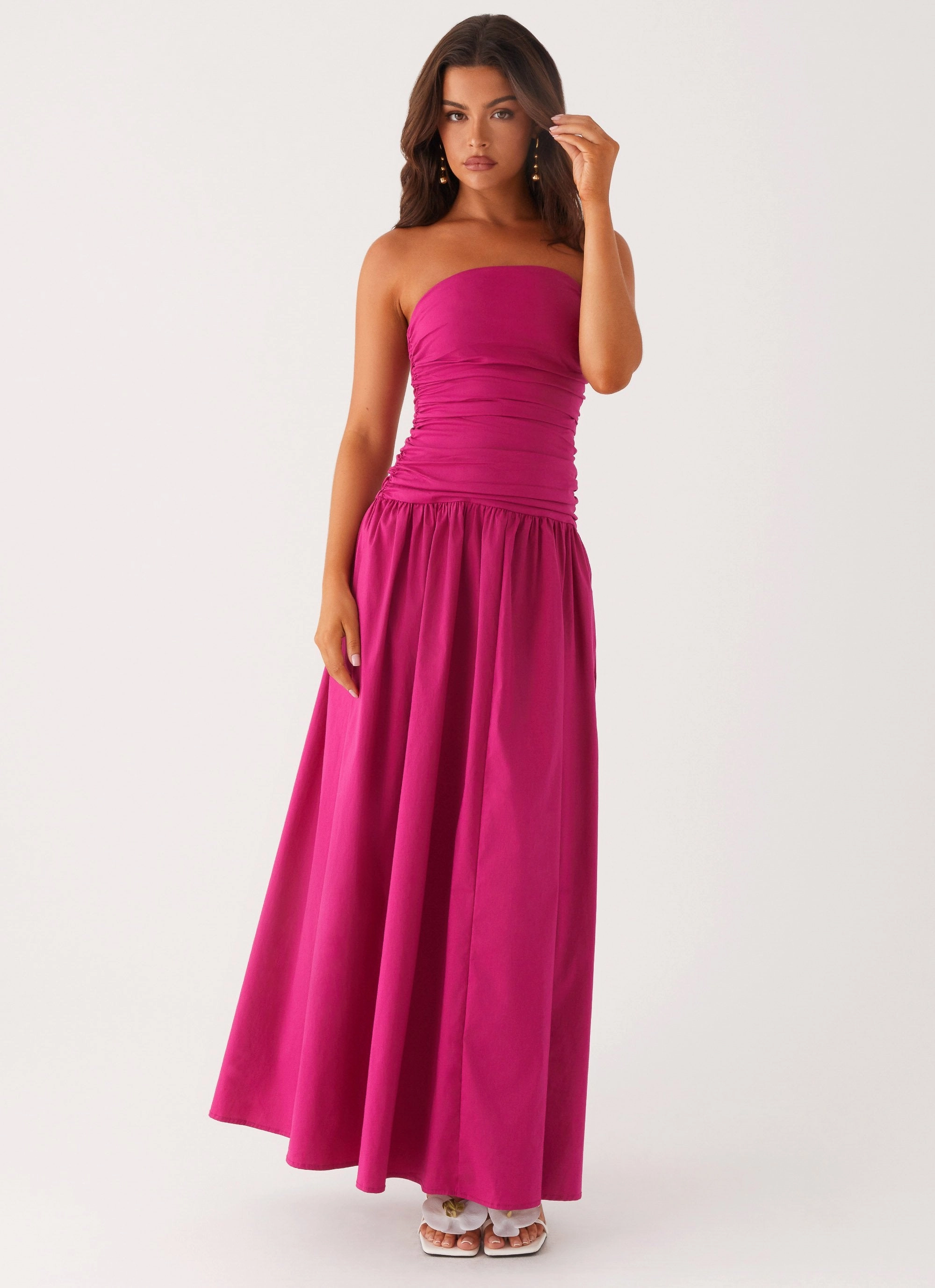 Collar Accent Carmel Maxi Dress - Fuchsia