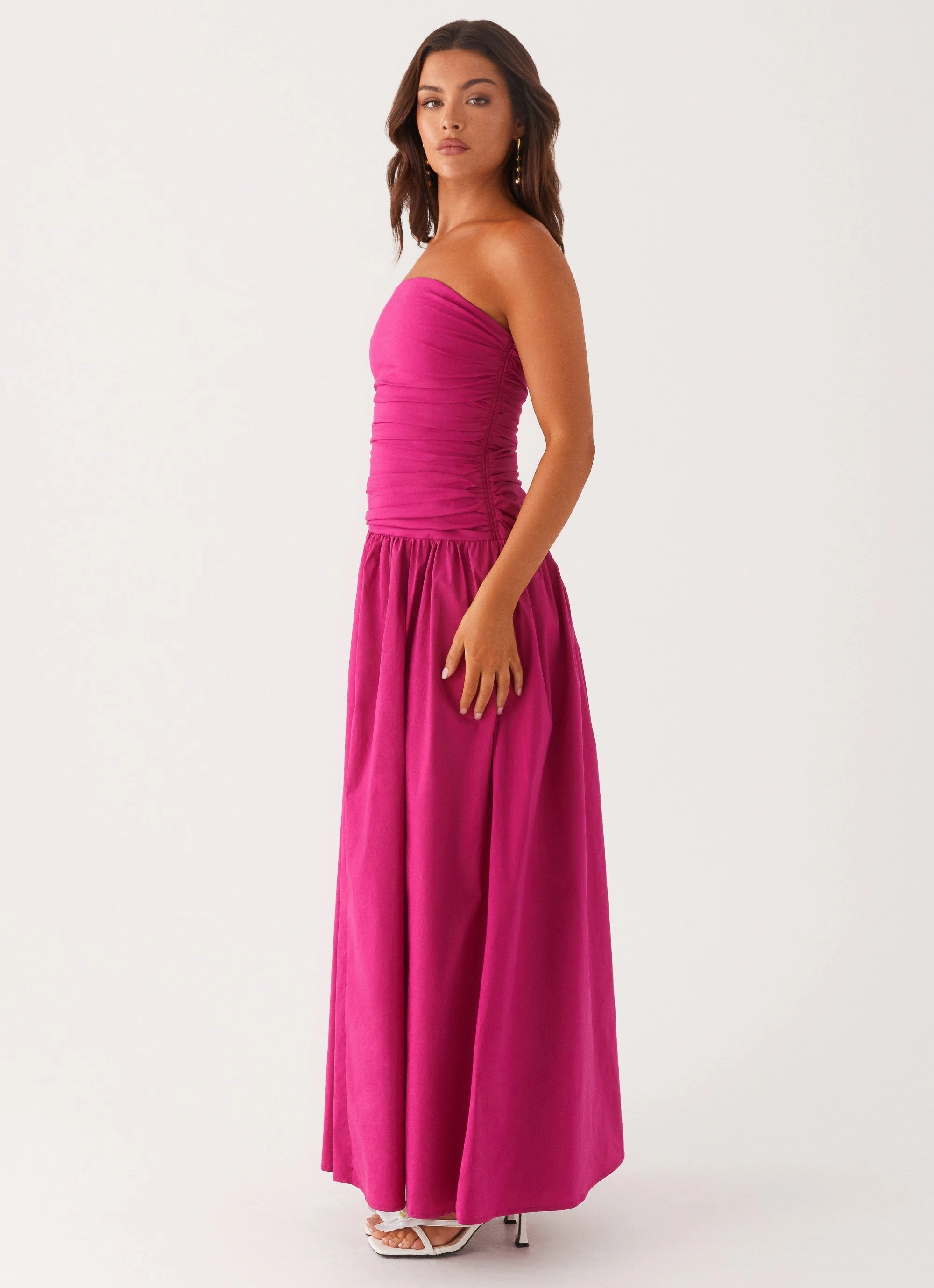 Soft Neutral Carmel Maxi Dress - Fuchsia