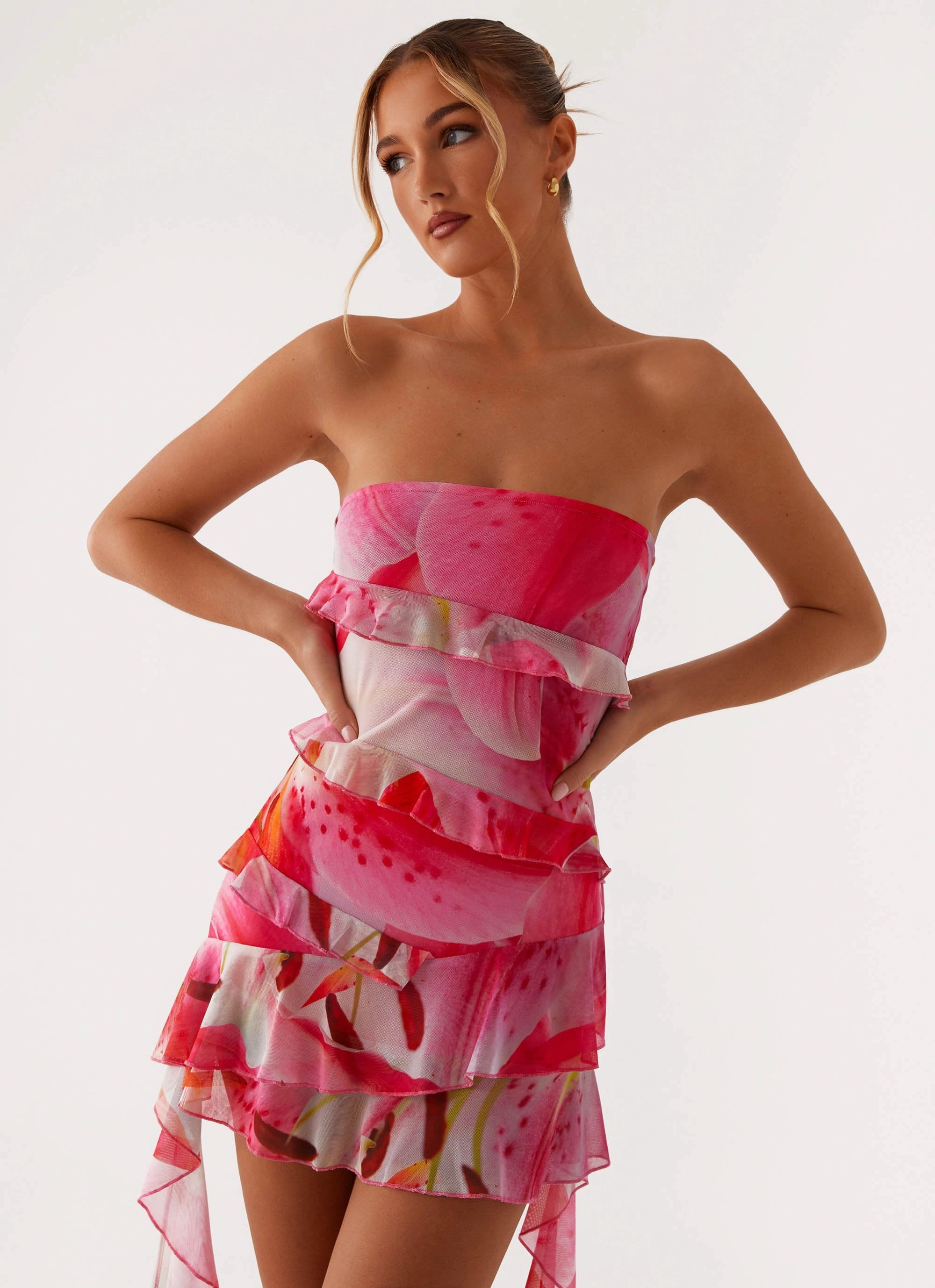 Macey Mini Dress - White Pink Lilly Classic-style
