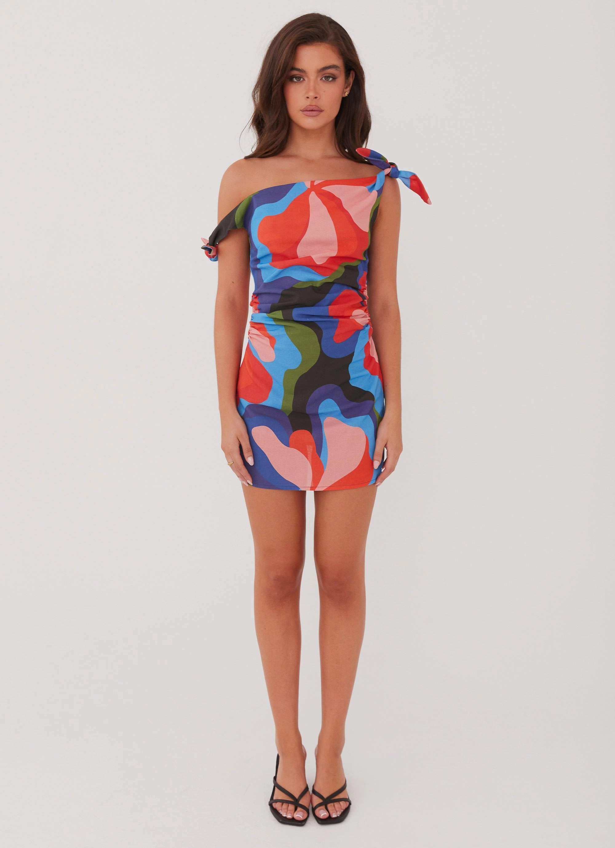Beaded-Sleeve Amazonia Linen Mini Dress - Floral Fantasy