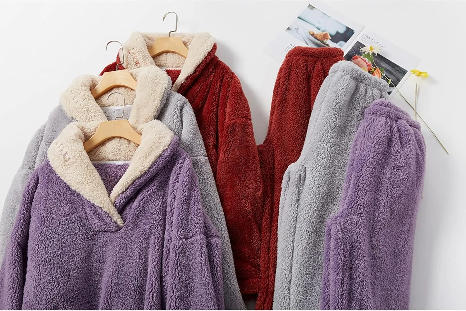 HangNiFang Coral Fleece Pajamas for Women Pajamas Set Fleece Pullover Pants Loose Winter Warm Sleepwear