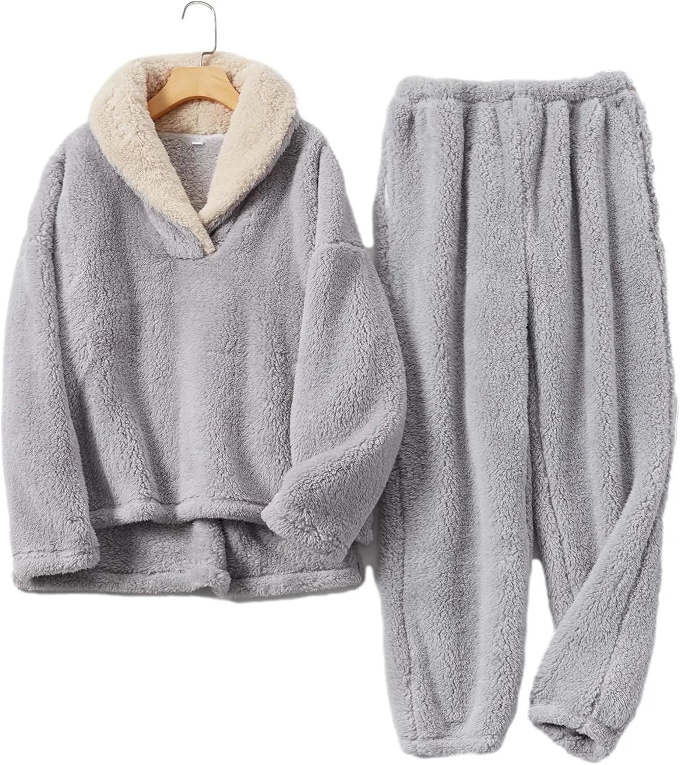 HangNiFang Coral Fleece Pajamas for Women Pajamas Set Fleece Pullover Pants Loose Winter Warm Sleepwear