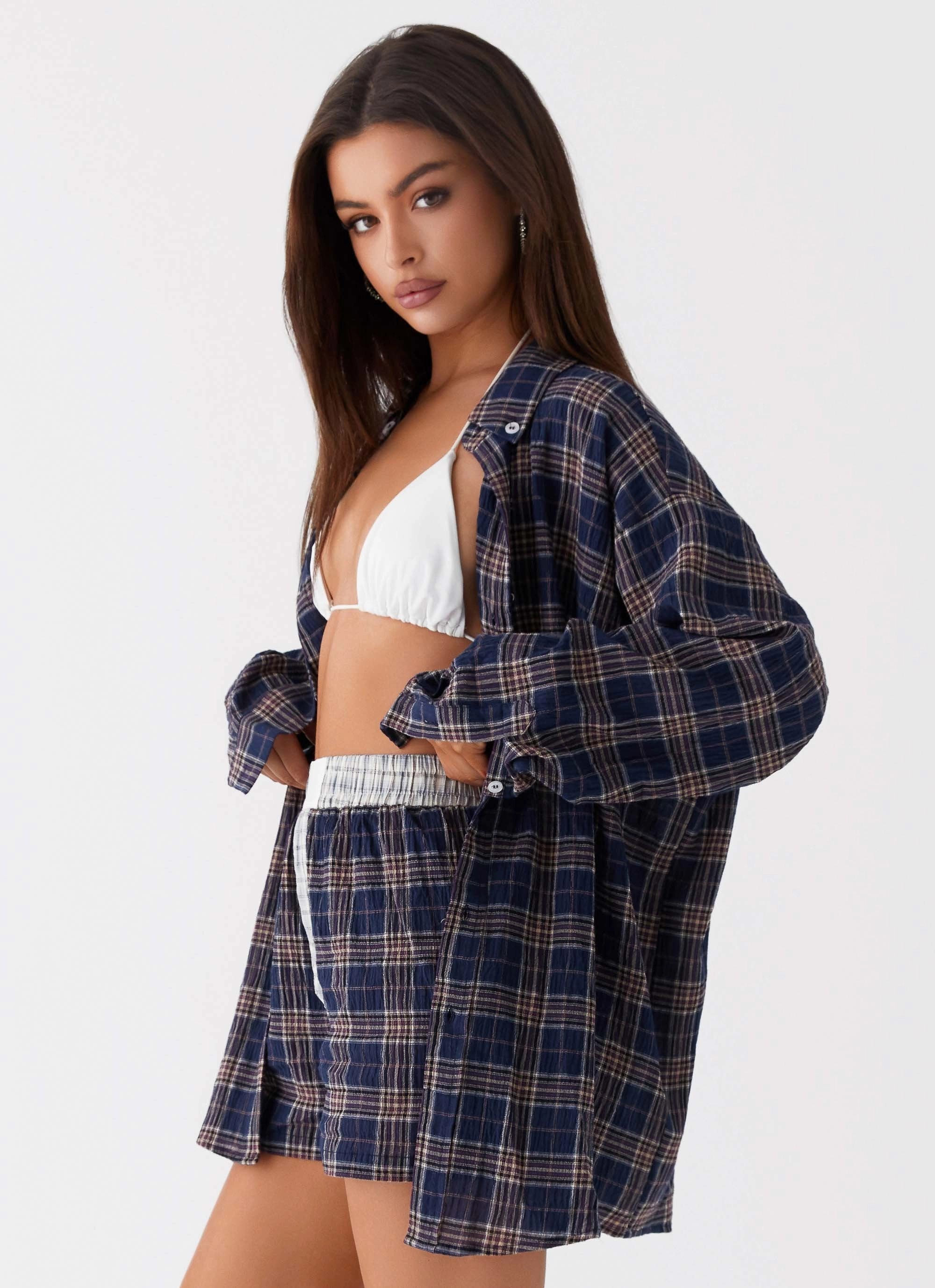 Harley Oversized Shirt - Navy Check Mesh Lining All Day Layering