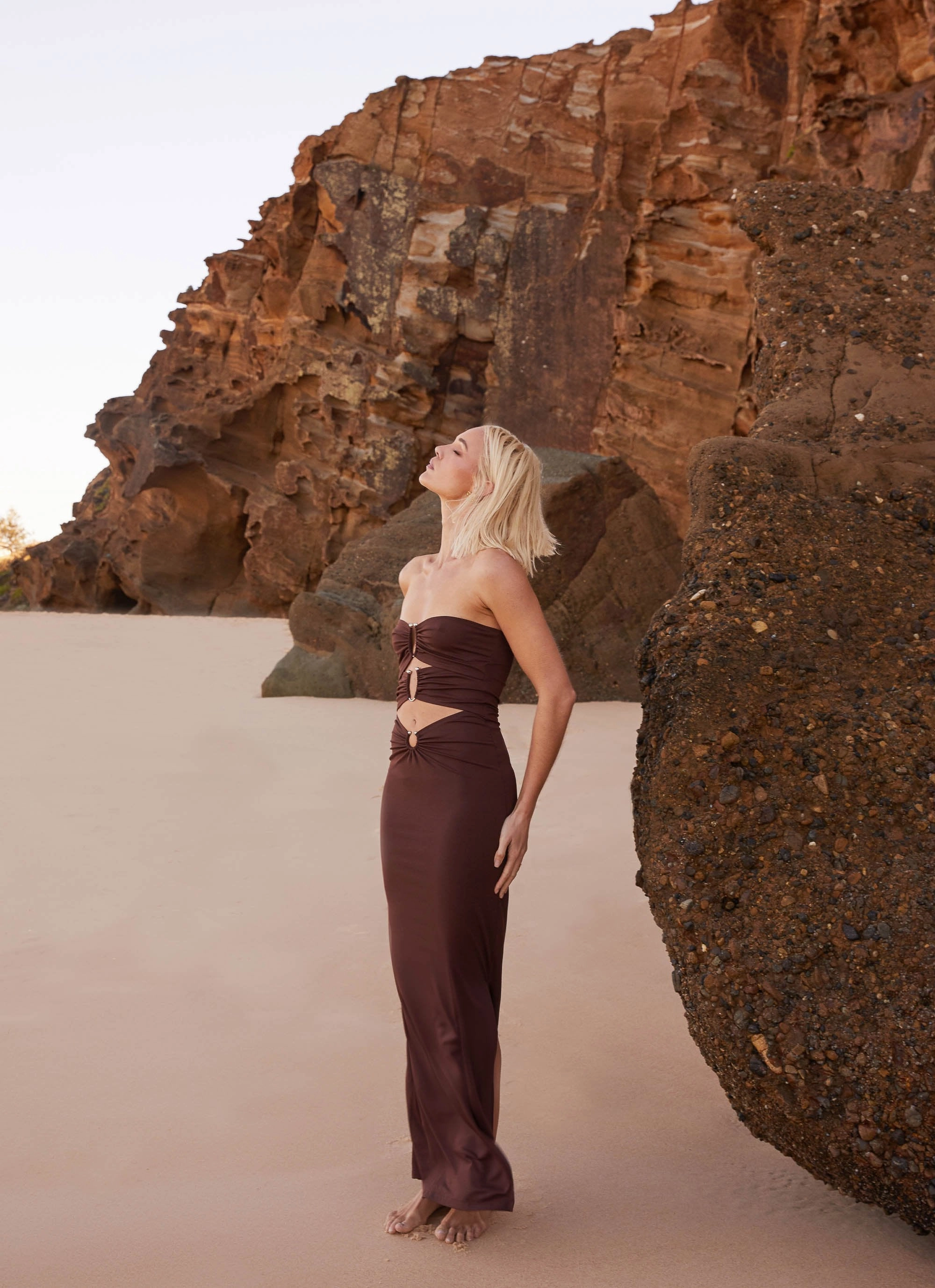 Form Flow Basic Cool Natasha Strapless Maxi Dress - Chocolate