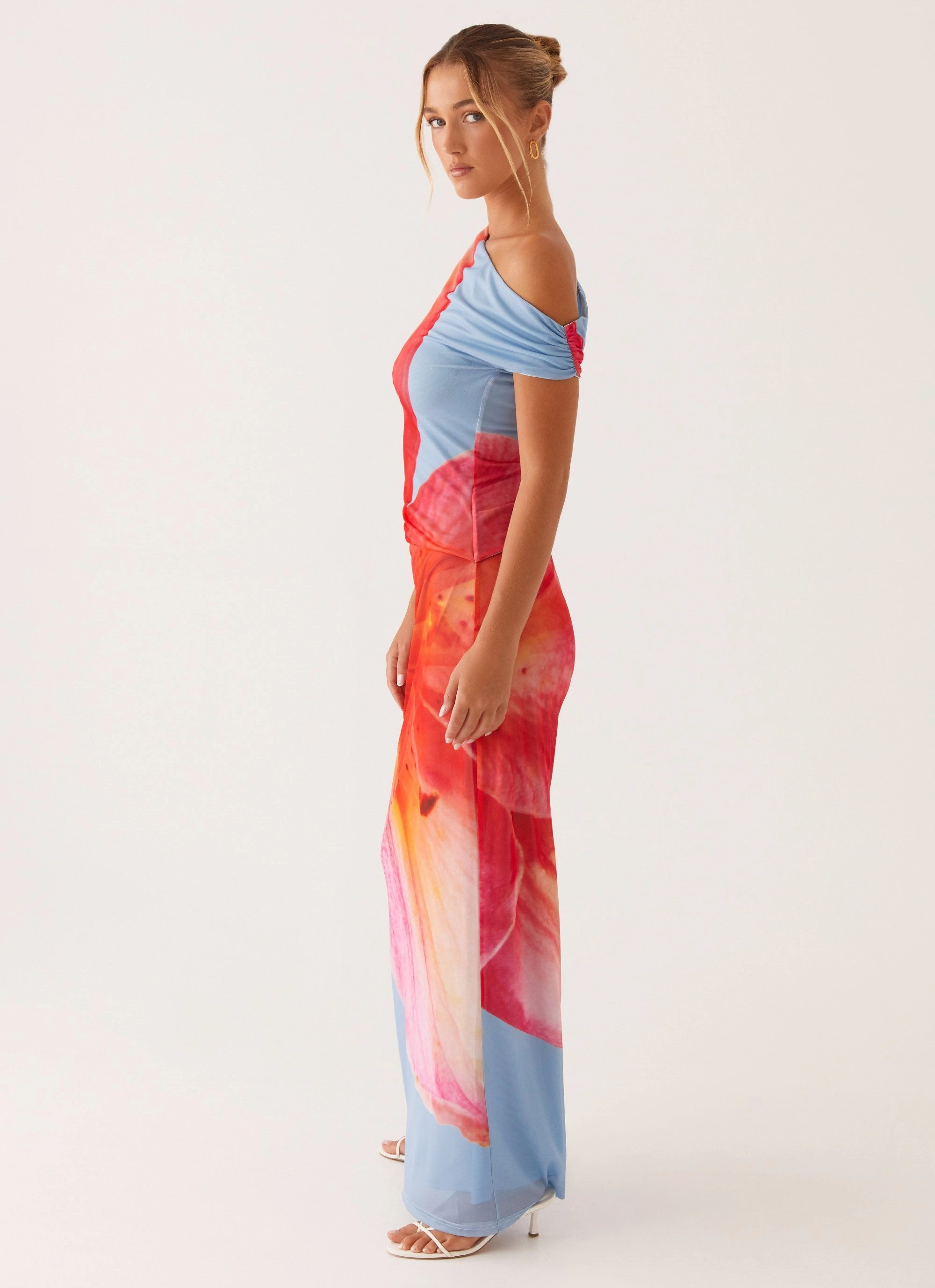 Santa Monica Maxi Dress - Blue Floral Bright-colored piece Semi Sheer