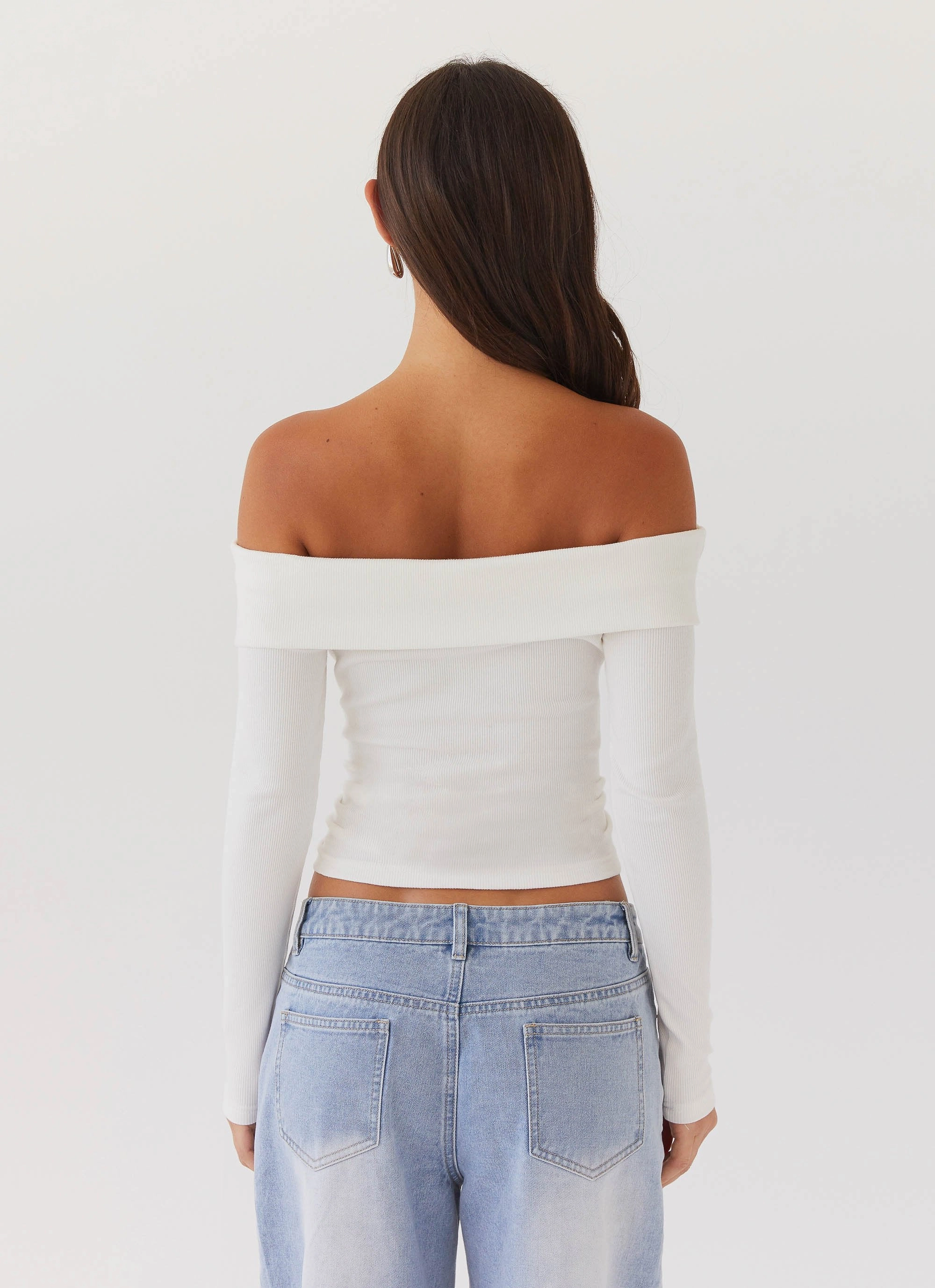 Hayley Long Sleeve Ribbed Top - White Warm Hoodie
