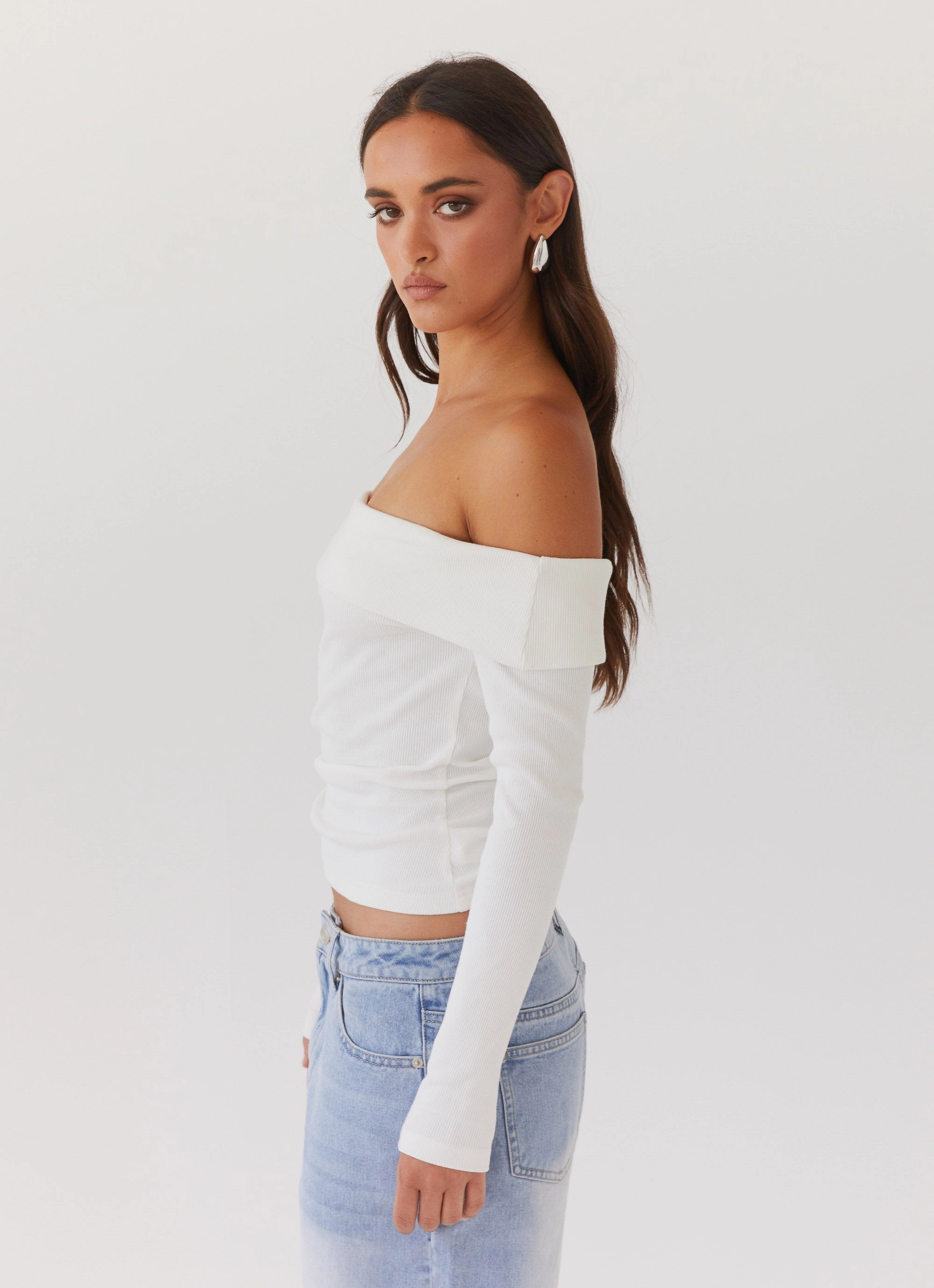 FrictionResistant Edges Compression Fit Engineering Hayley Long Sleeve Ribbed Top - White