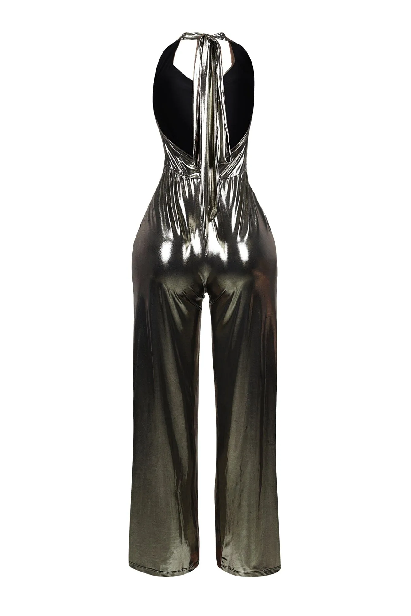 Hayze Foil Halter Cowl Neck Jumpsuit