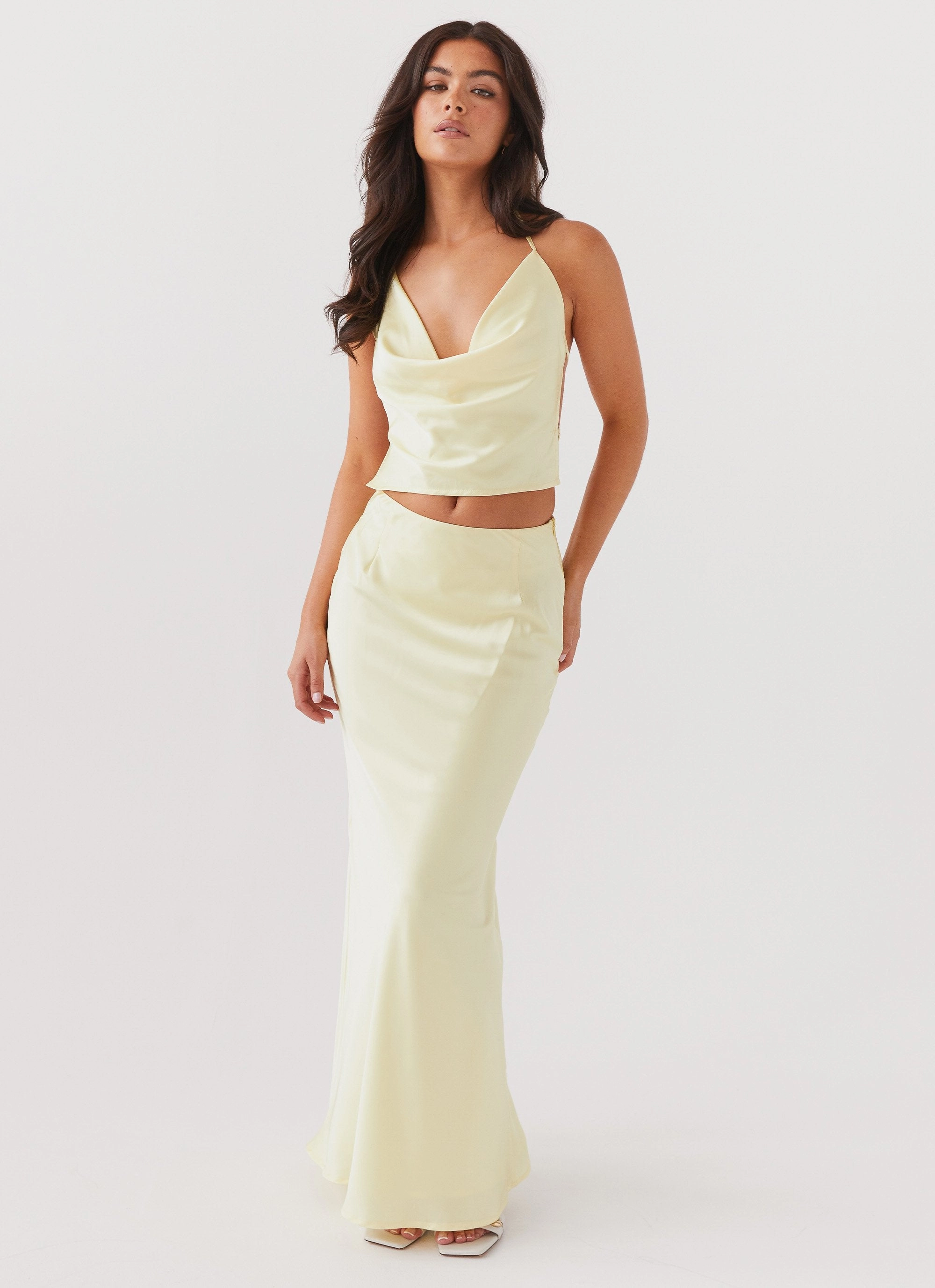 Ivanna Satin Maxi Skirt - Lemon Belted Style