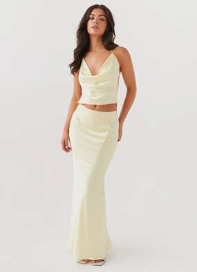Ivanna Satin Maxi Skirt - Lemon Belted Style