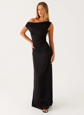 Heart Of Glass Satin Maxi Dress - Black Romantic Bloom
