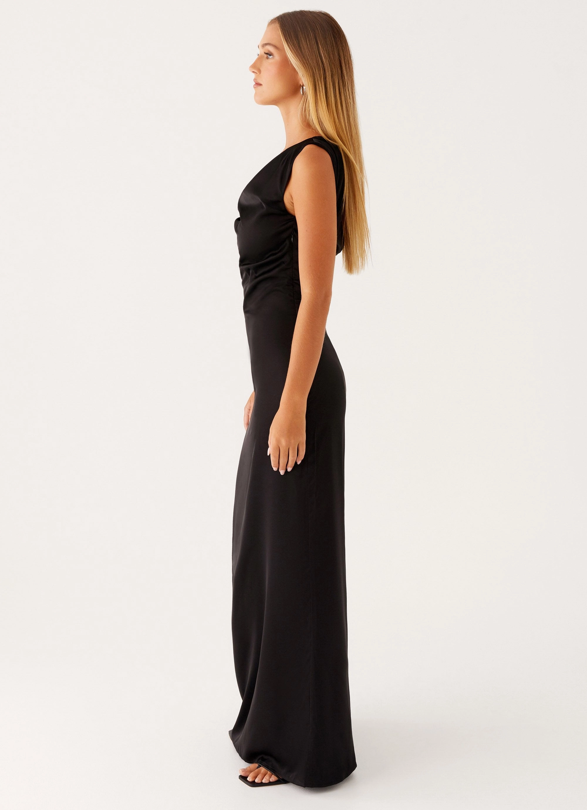 Heart Of Glass Satin Maxi Dress - Black Contemporary Layer