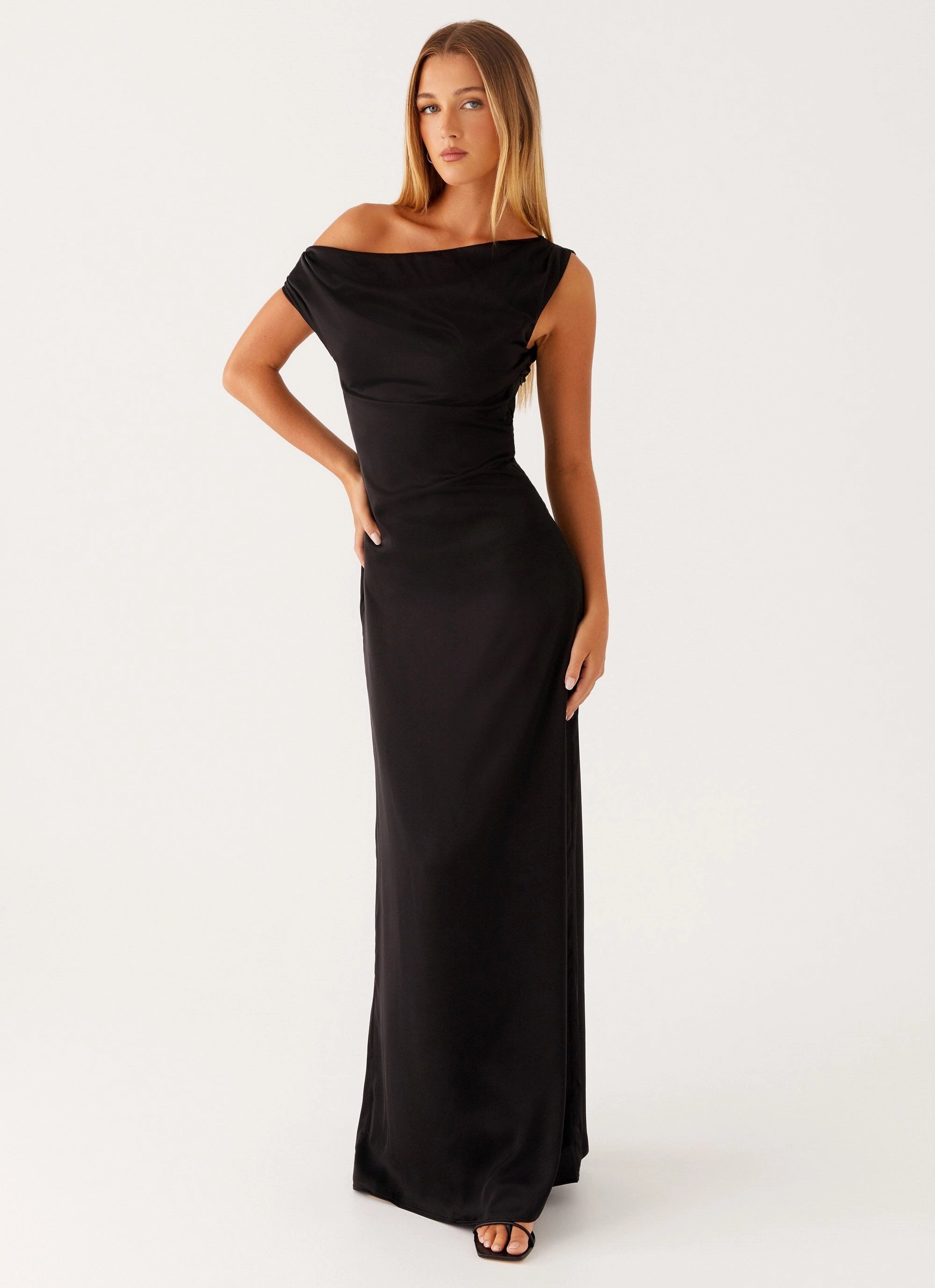 Heart Of Glass Satin Maxi Dress - Black Romantic Bloom