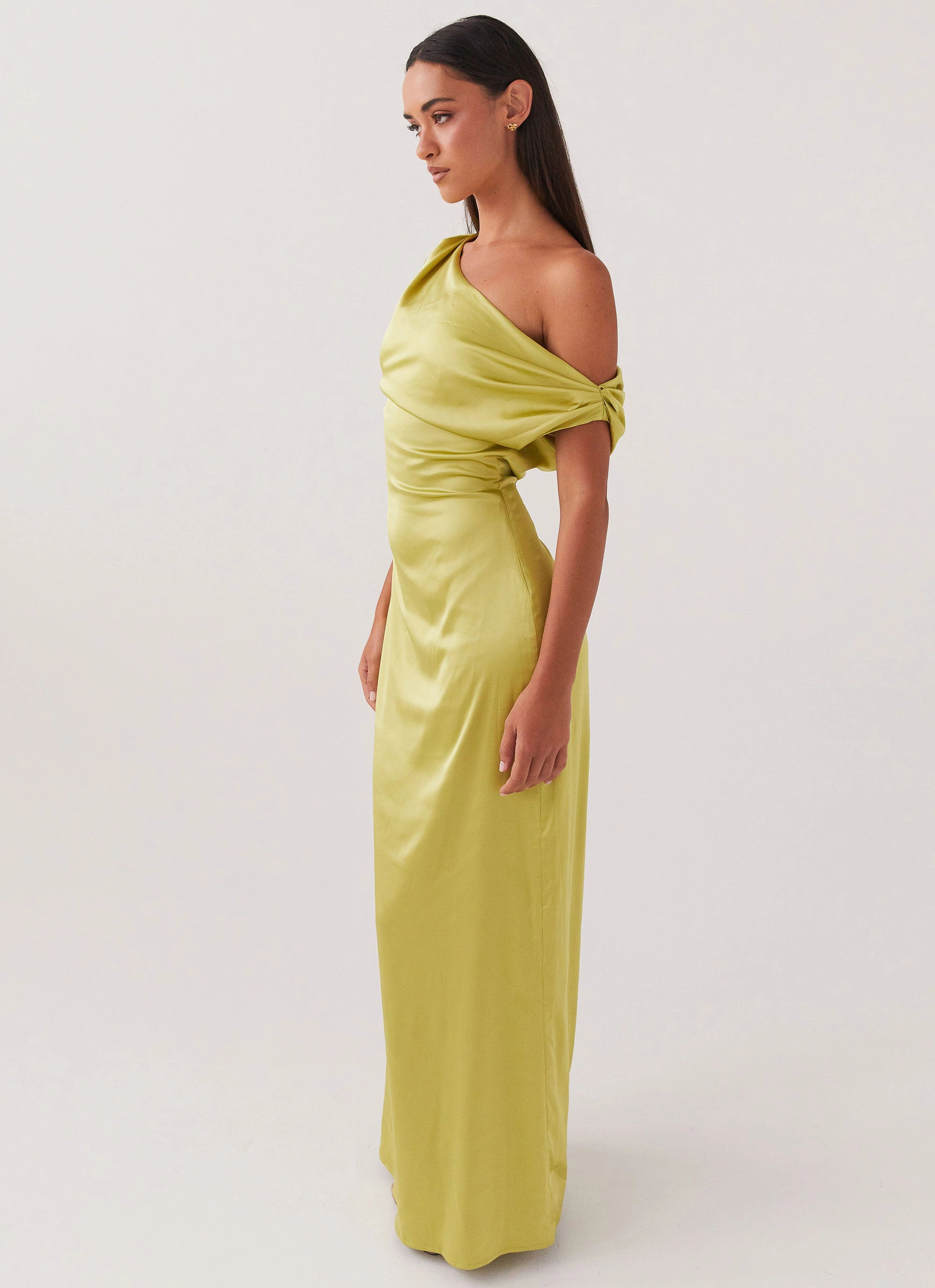 Brunch Tone Heart Of Glass Satin Maxi Dress - Chartreuse
