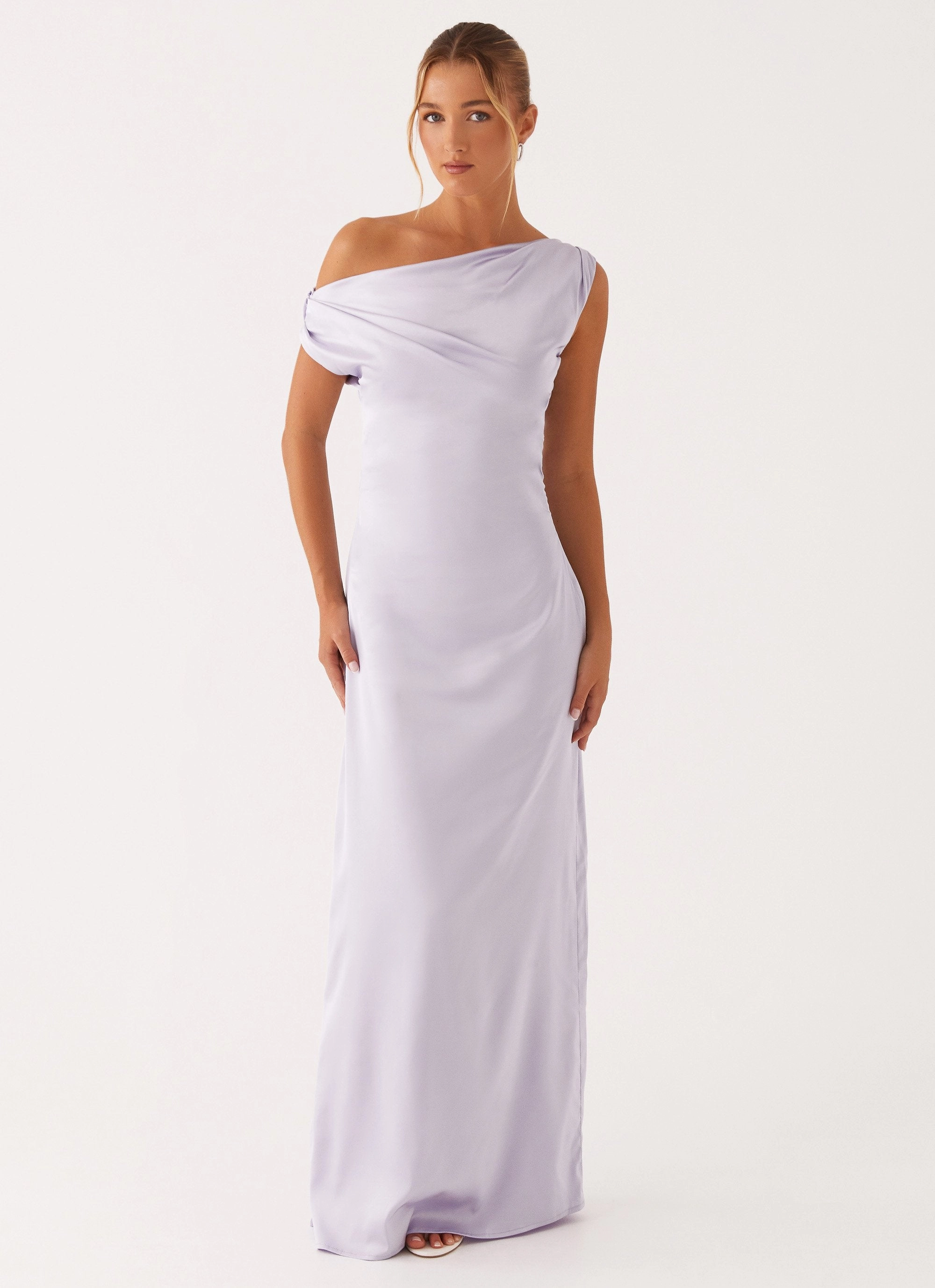 Chic Silhouette Feminine flowing piece Heart Of Glass Satin Maxi Dress - Lilac