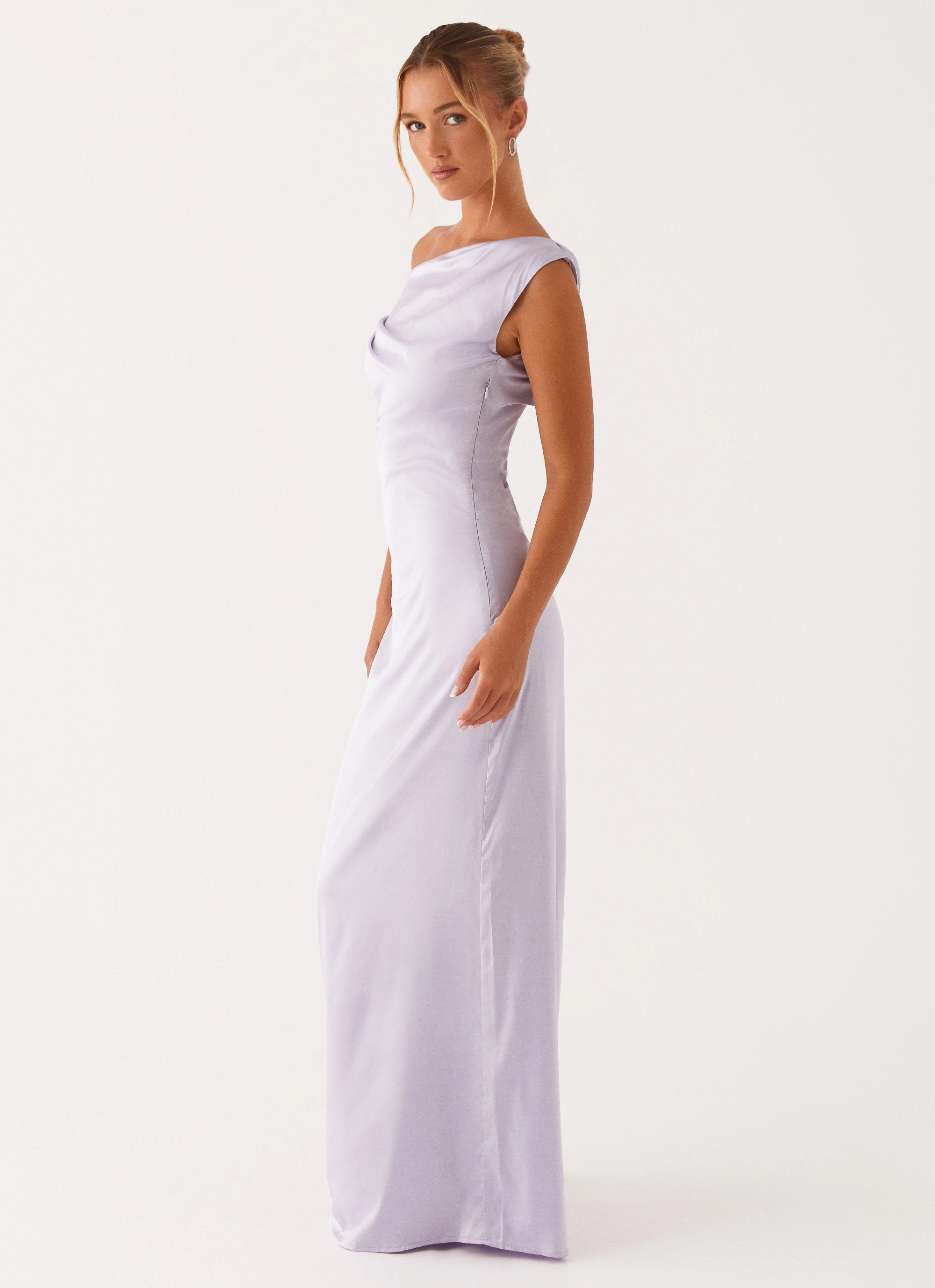 Heart Of Glass Satin Maxi Dress - Lilac Crisp Detail Refined Form