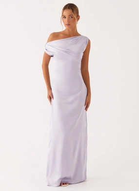 Chic Silhouette Feminine flowing piece Heart Of Glass Satin Maxi Dress - Lilac