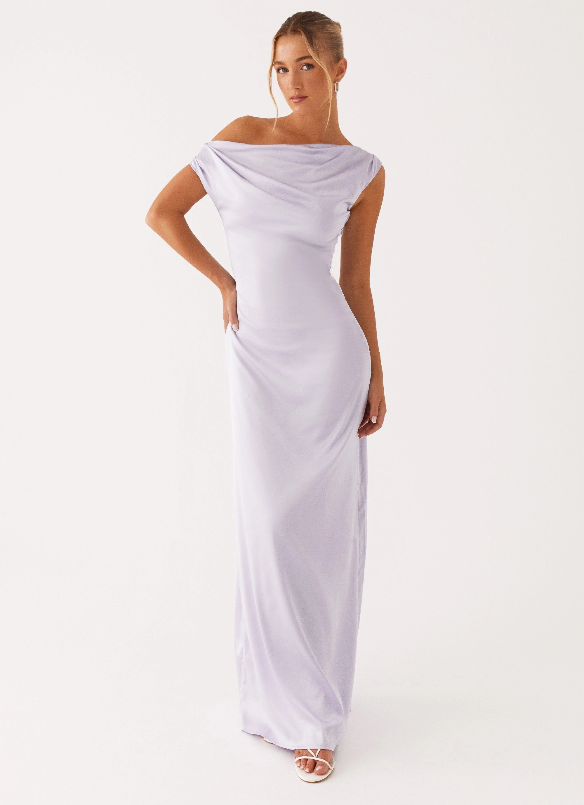 Office Glam Heart Of Glass Satin Maxi Dress - Lilac