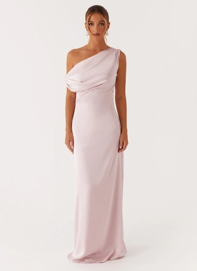 Chill Fashion Versatile Layer Heart Of Glass Satin Maxi Dress - Pink