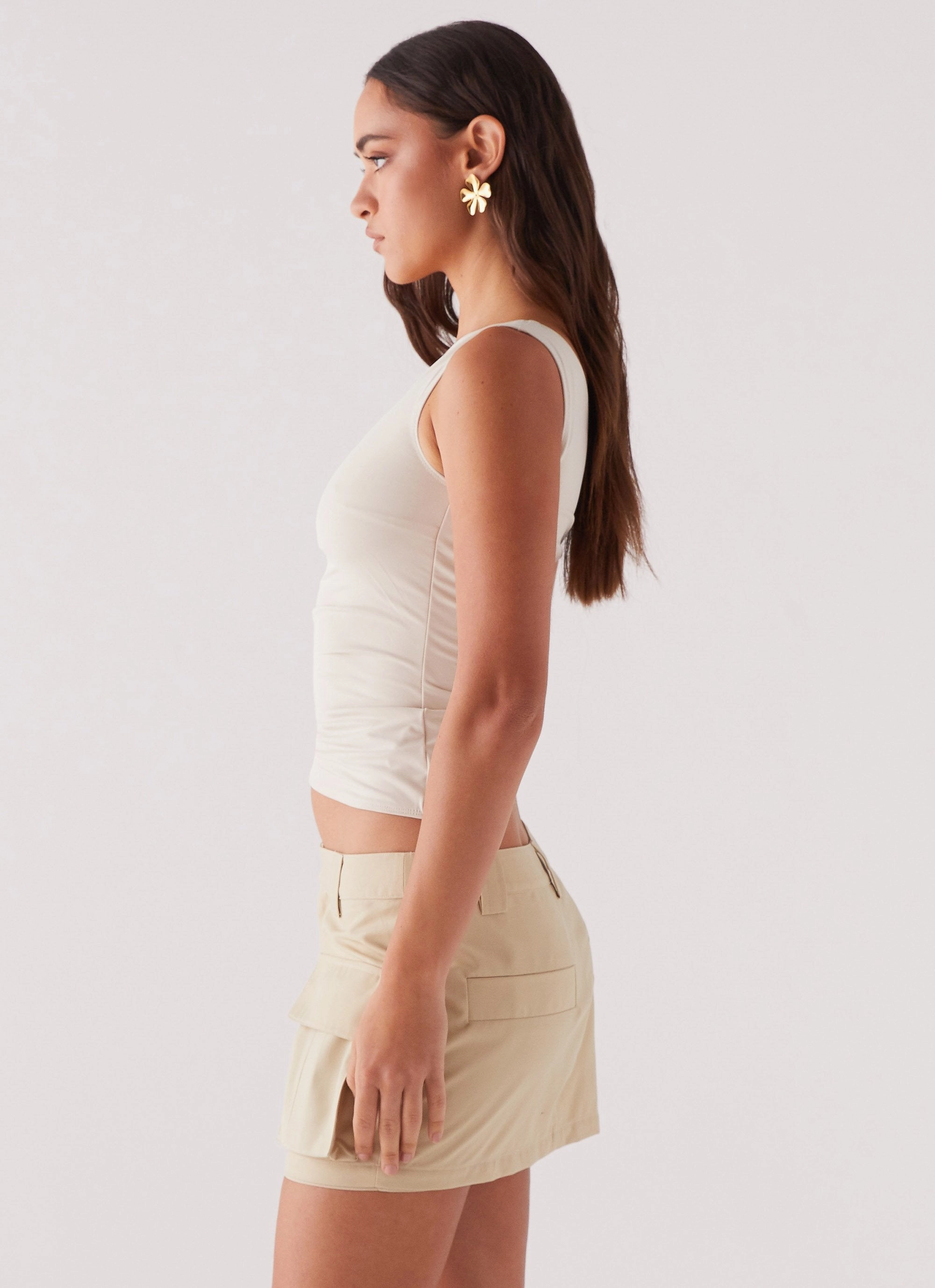 ReinforcedBeltLoops Heart To Heart Cargo Mini Skirt - Beige