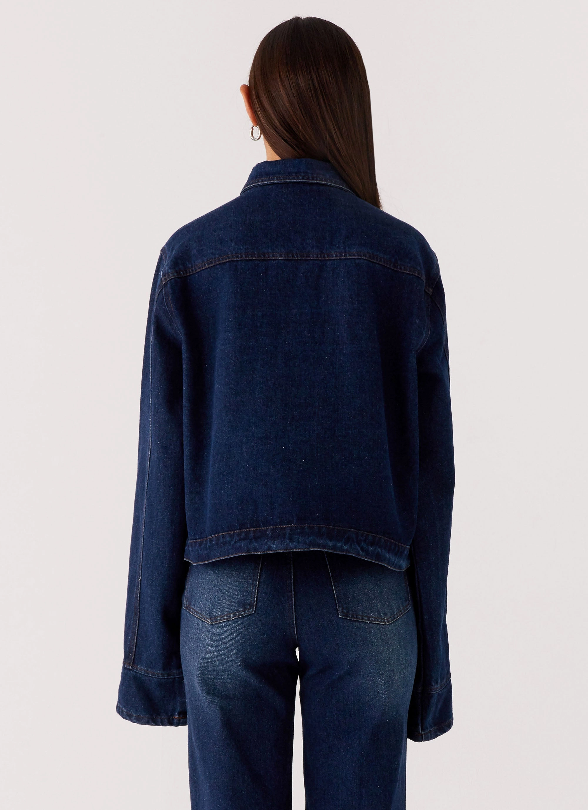 Durable zipper pull Back Again Oversized Denim Jacket - Vintage Blue