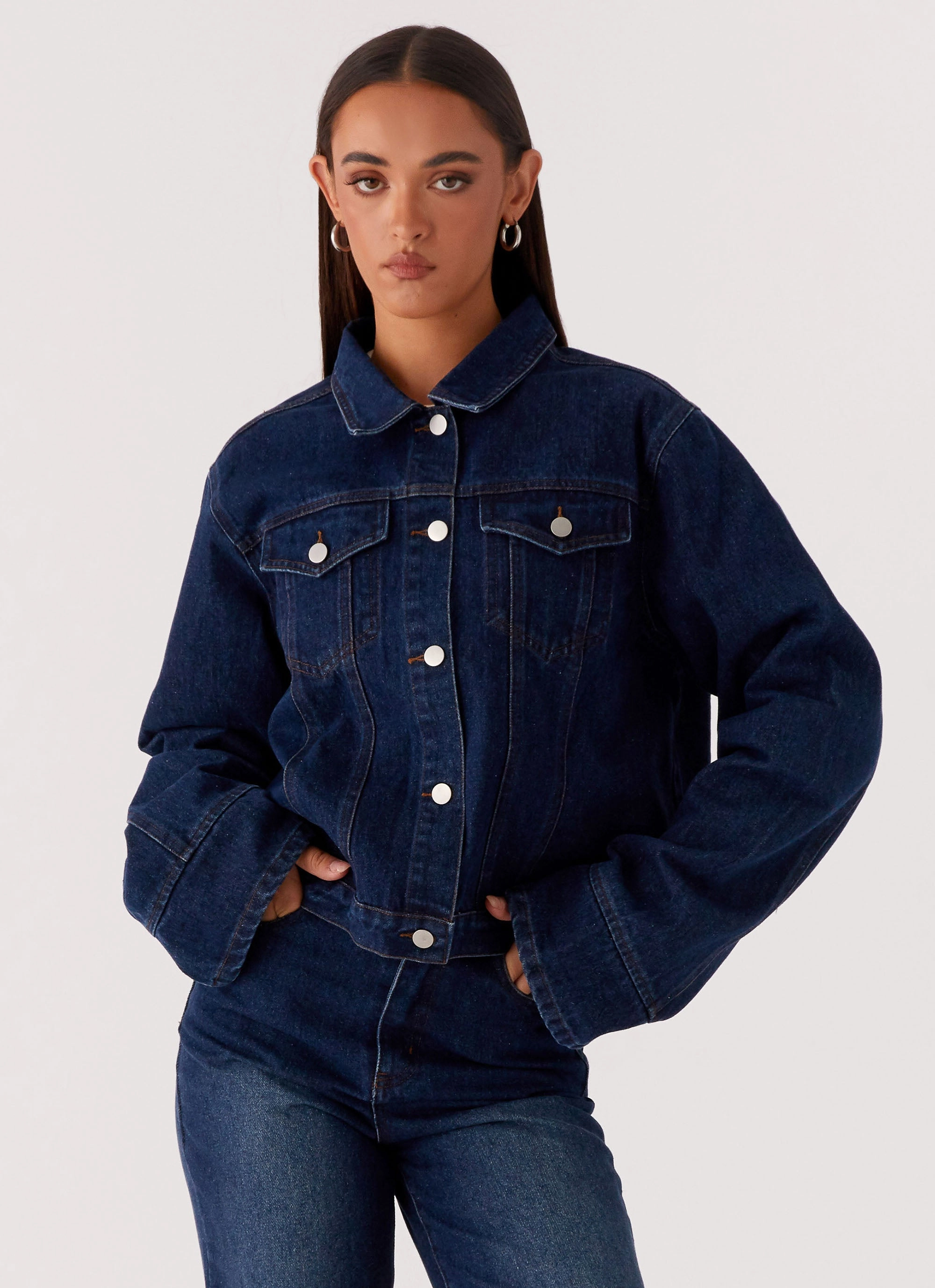 Quick Access Closures Back Again Oversized Denim Jacket - Vintage Blue