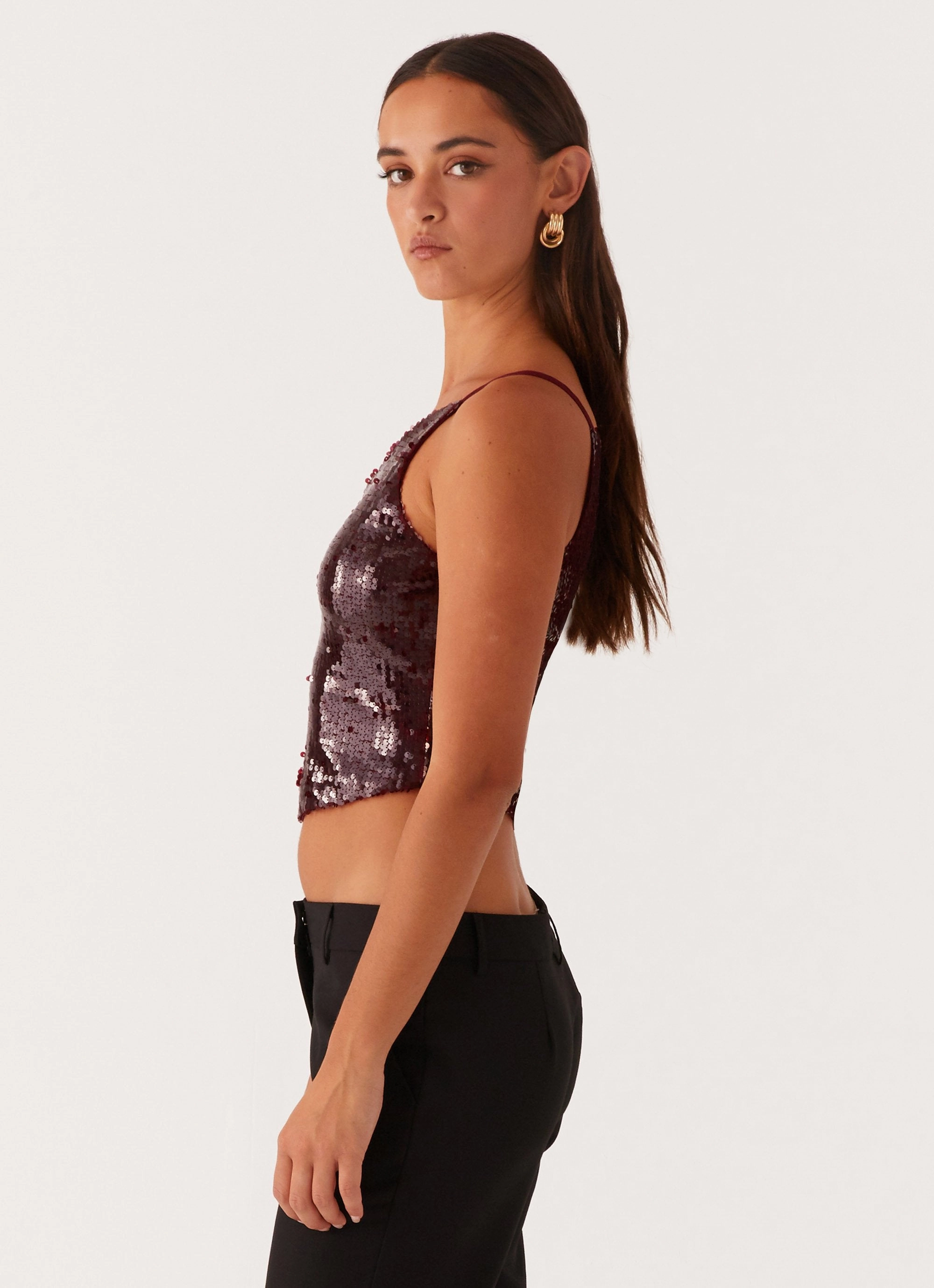 Cosmopolitan One Shoulder Top - Maroon Heat Sealed Zippers